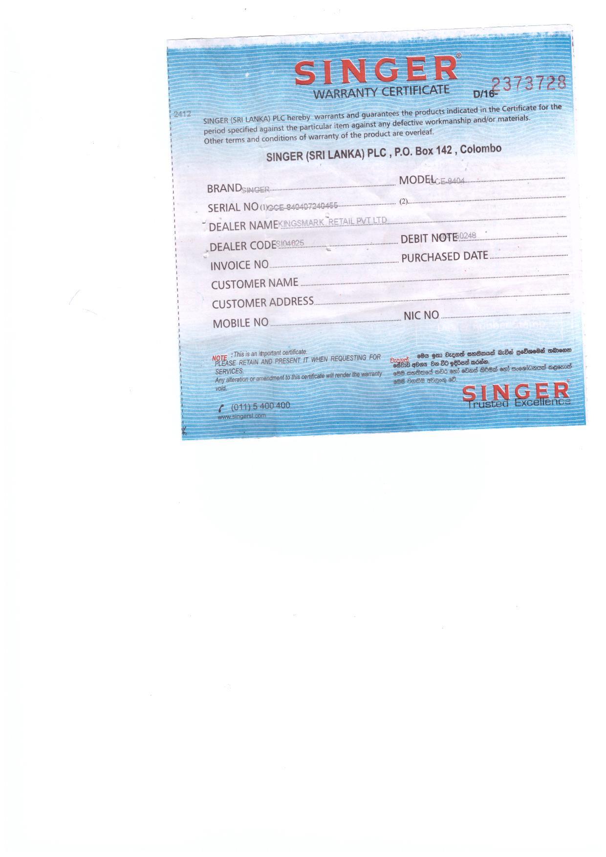 Warranty Front