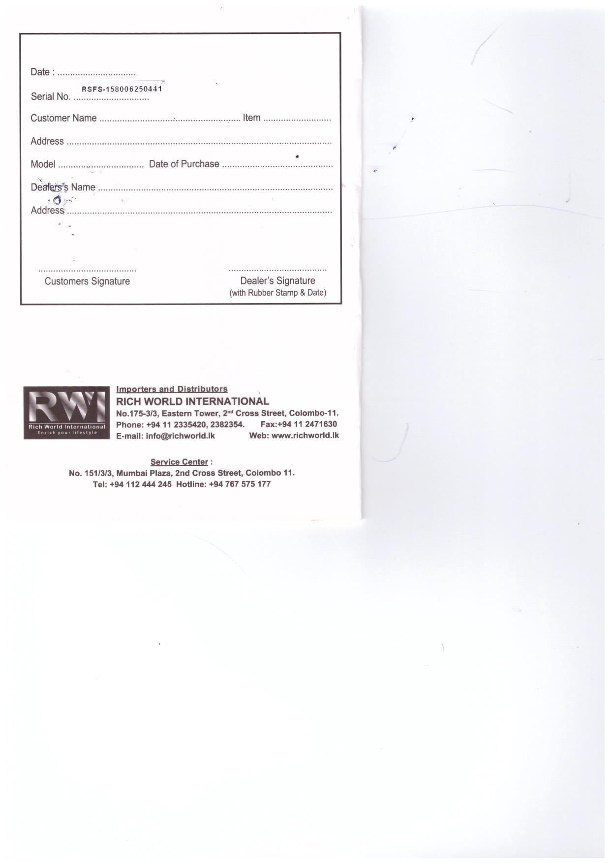 Warranty Front