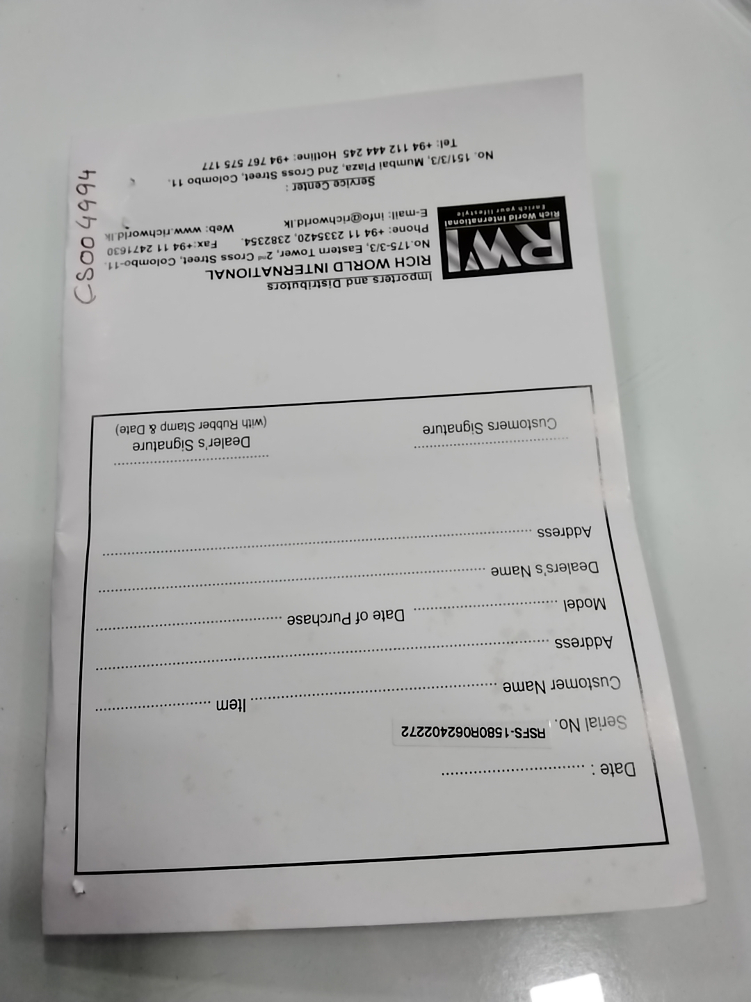 Warranty Front