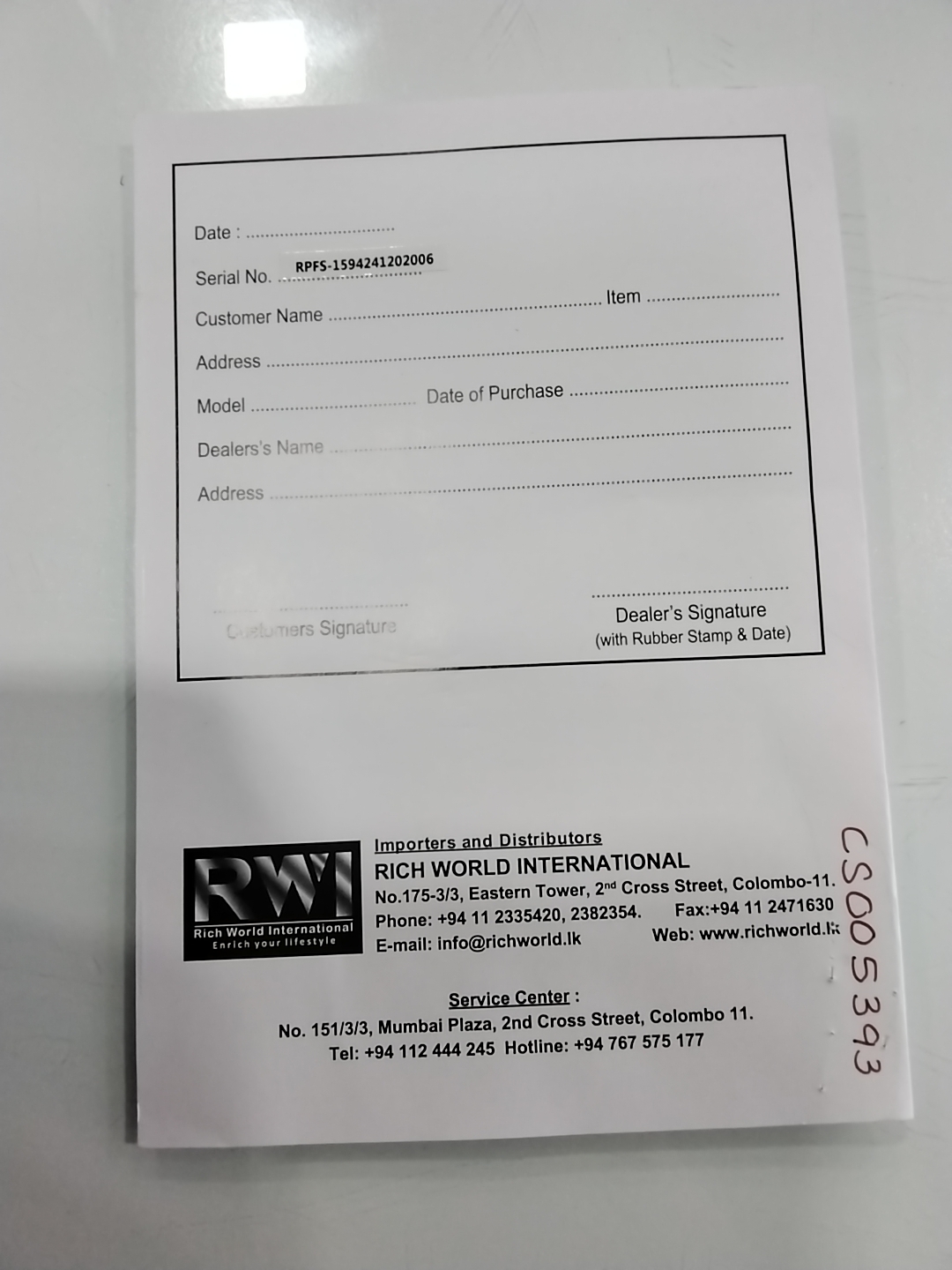 Warranty Front
