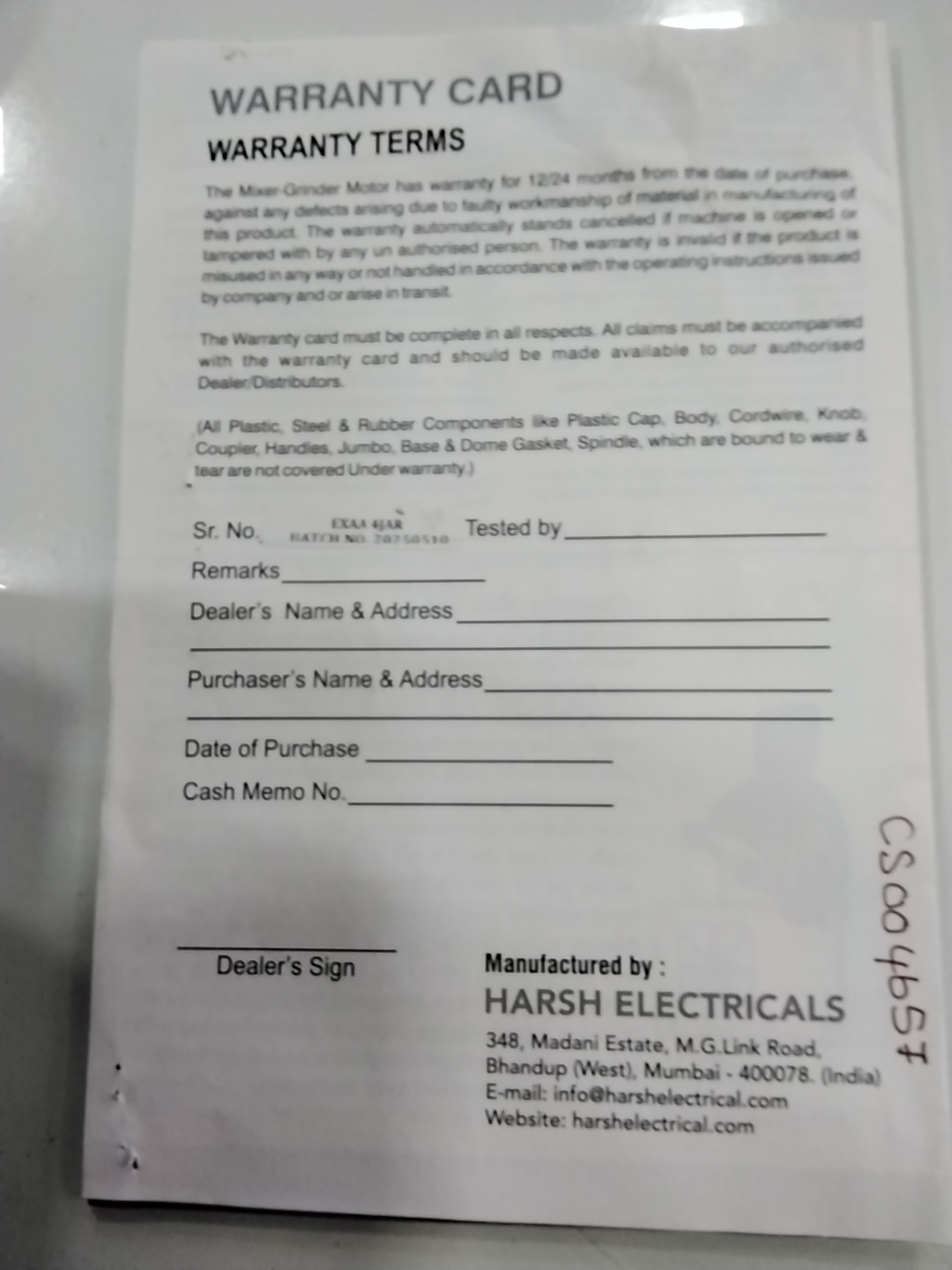 Warranty Back