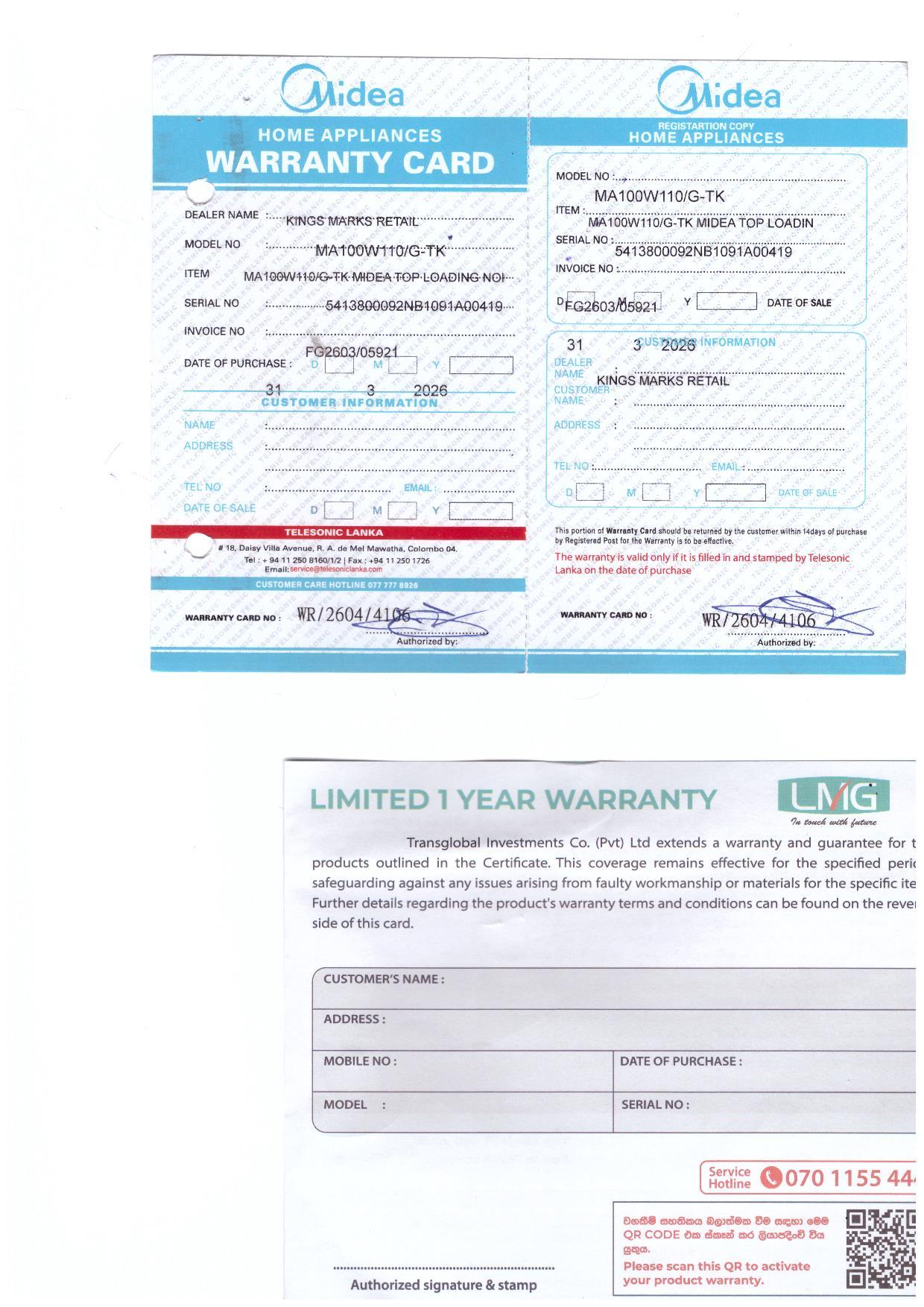 Warranty Front