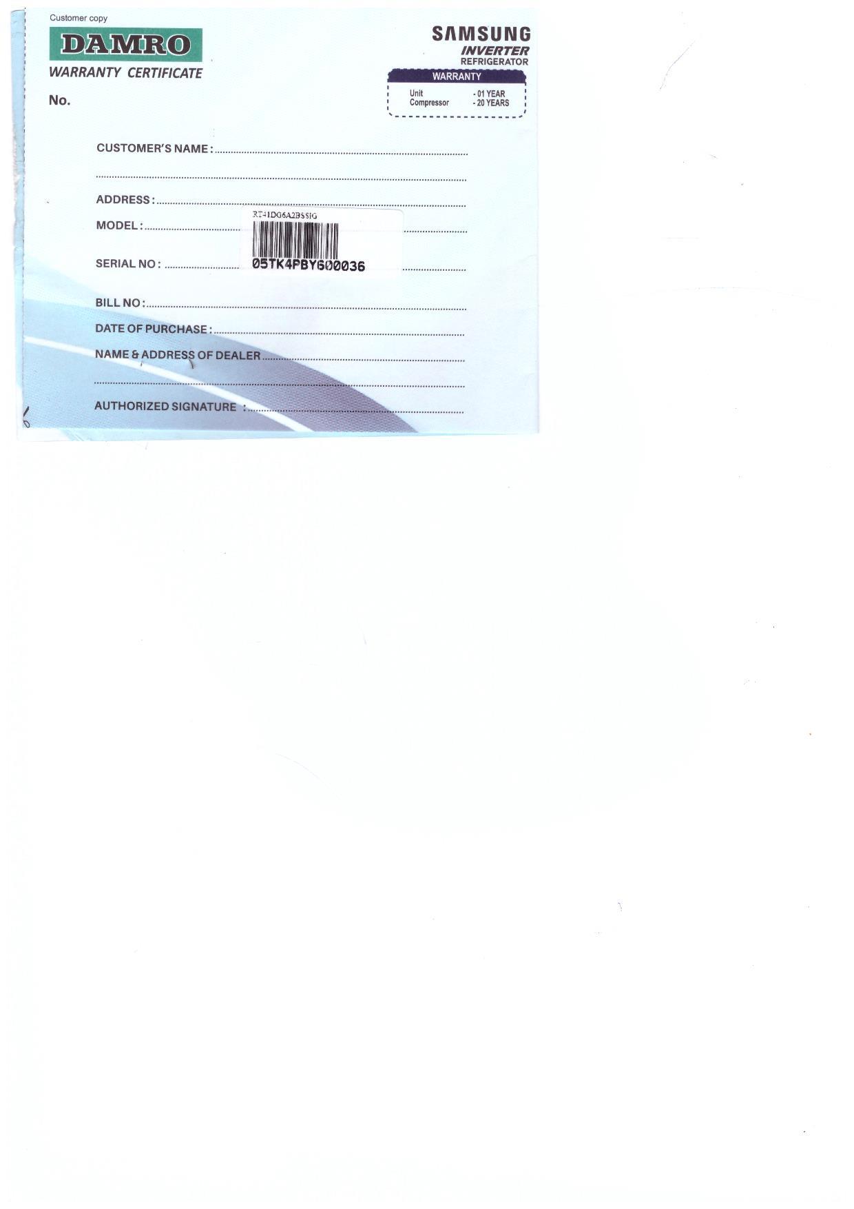 Warranty Front