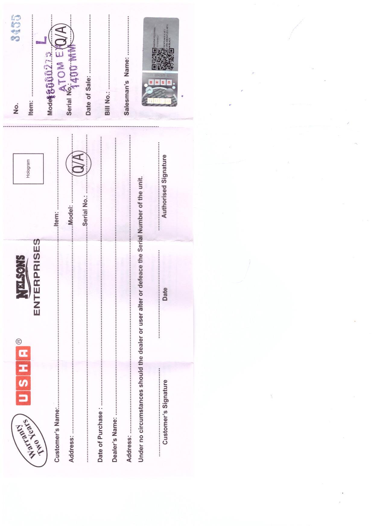 Warranty Front