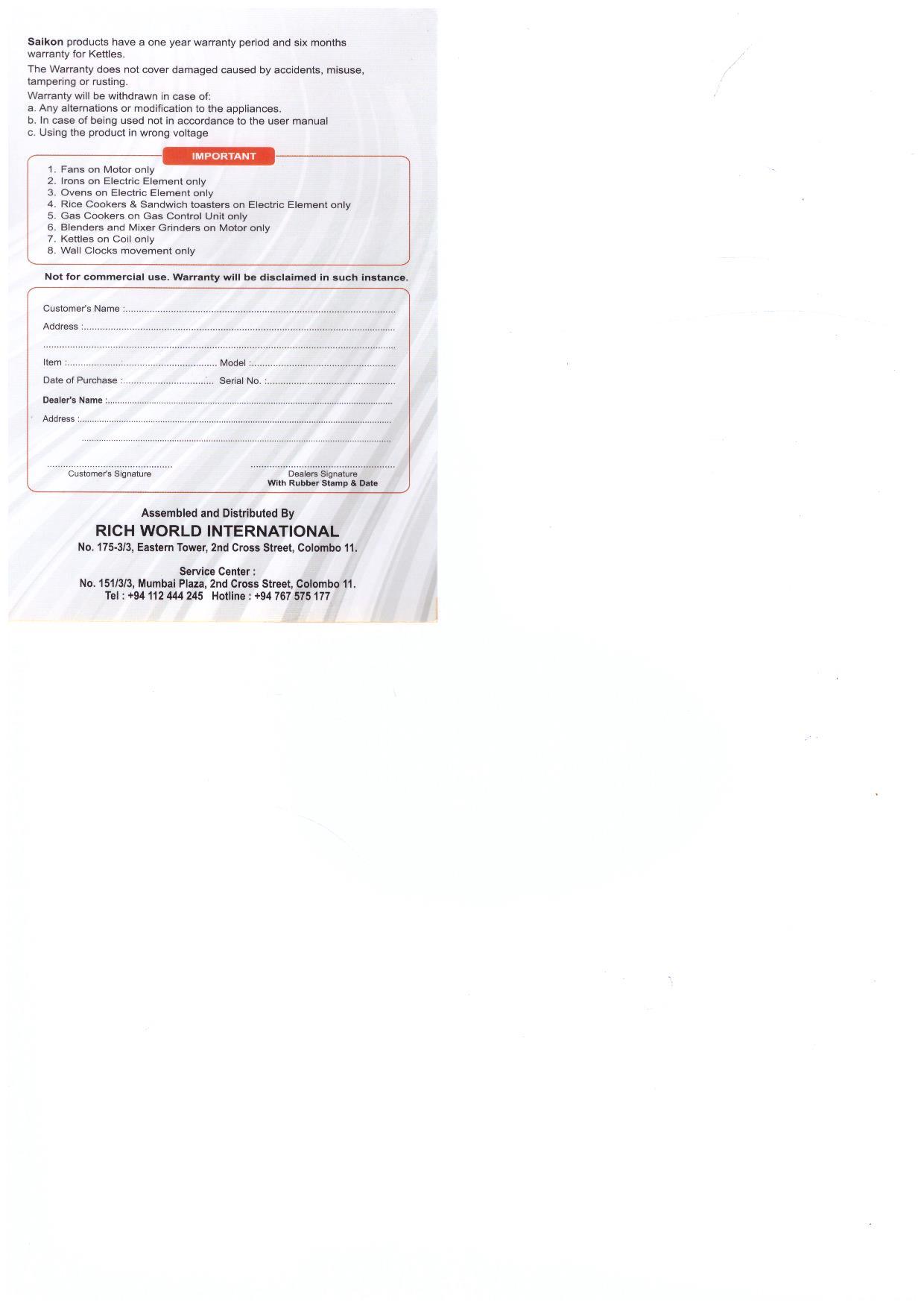 Warranty Front