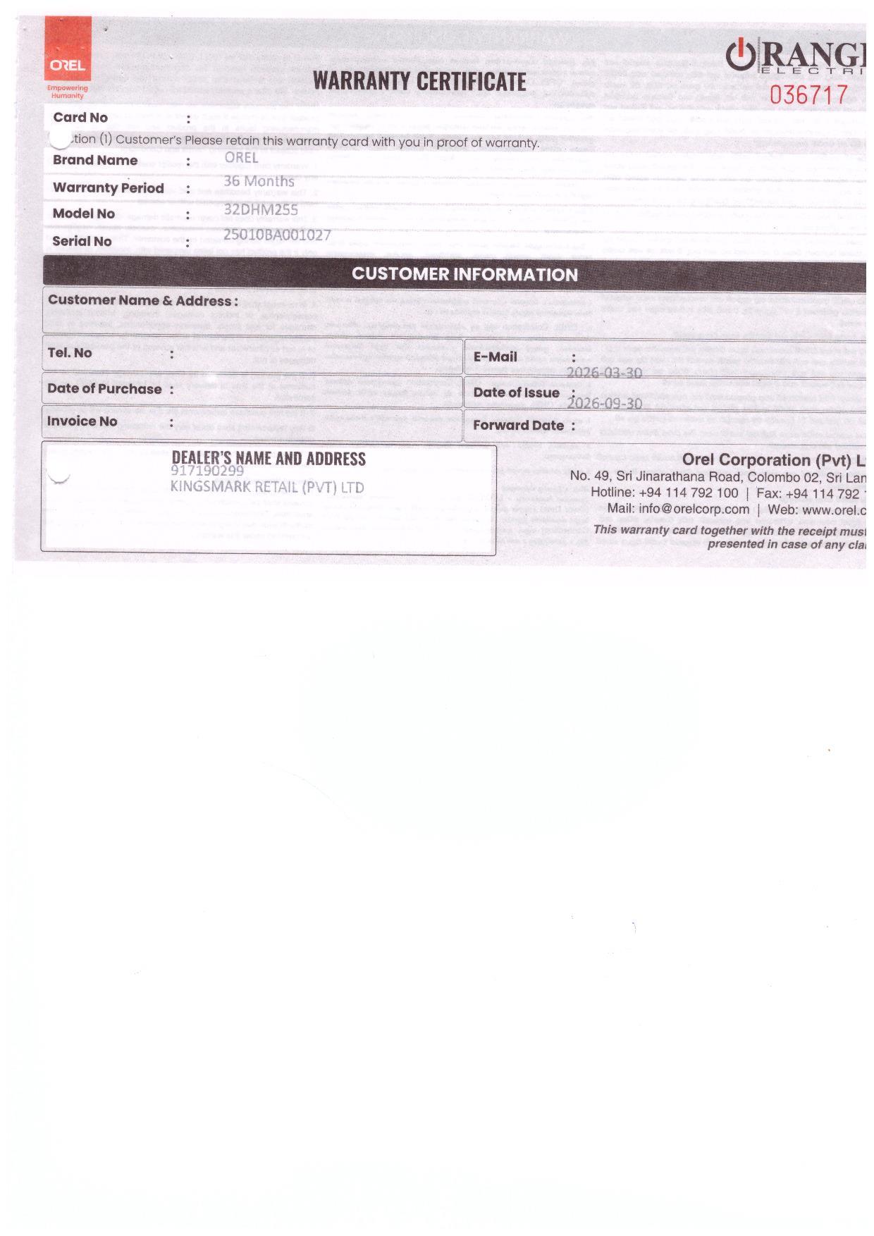 Warranty Front
