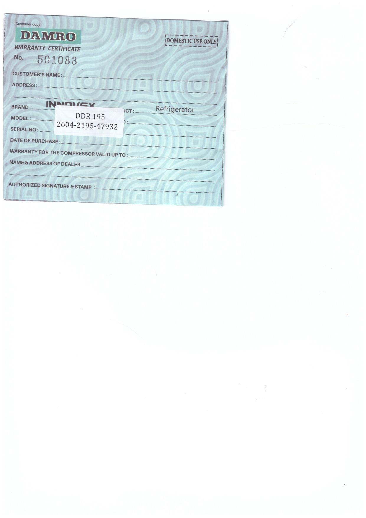 Warranty Front