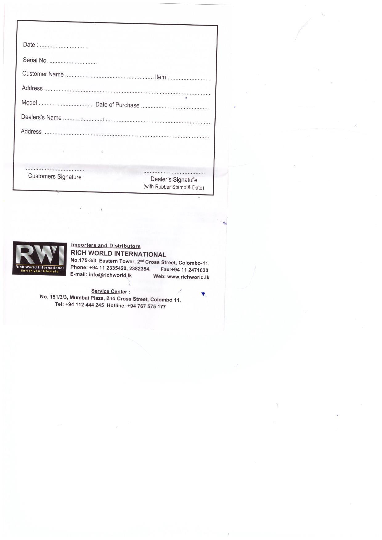 Warranty Front