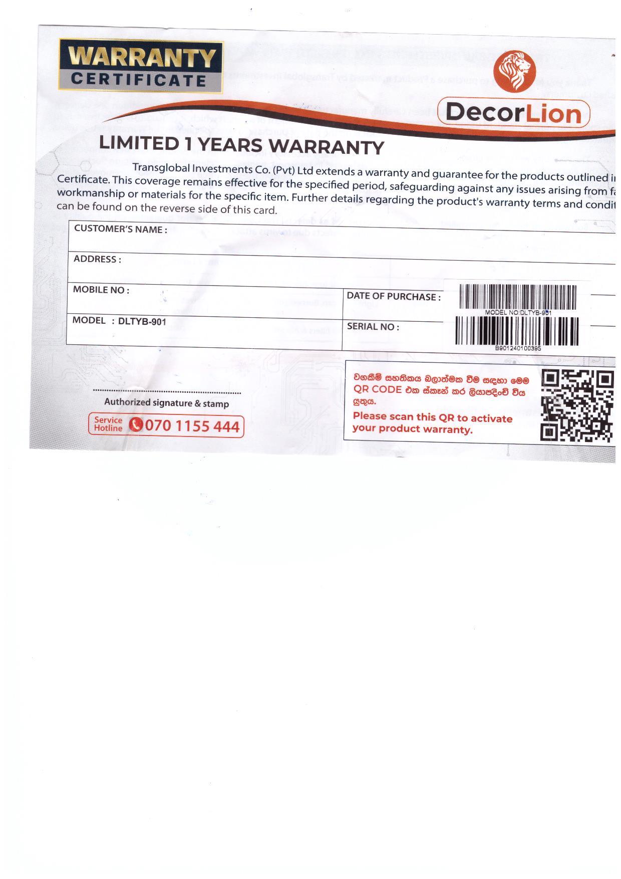 Warranty Front