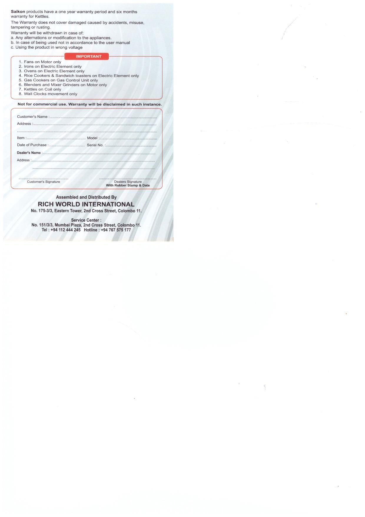 Warranty Front