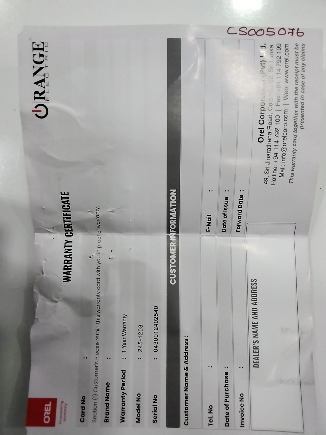 Warranty Front