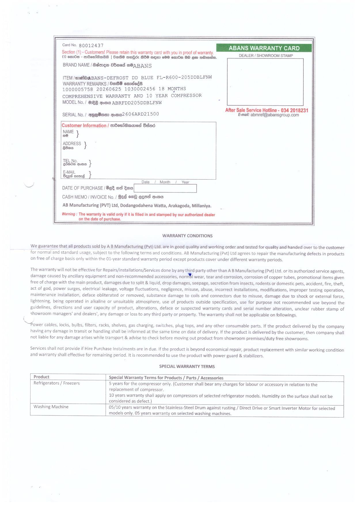 Warranty Front