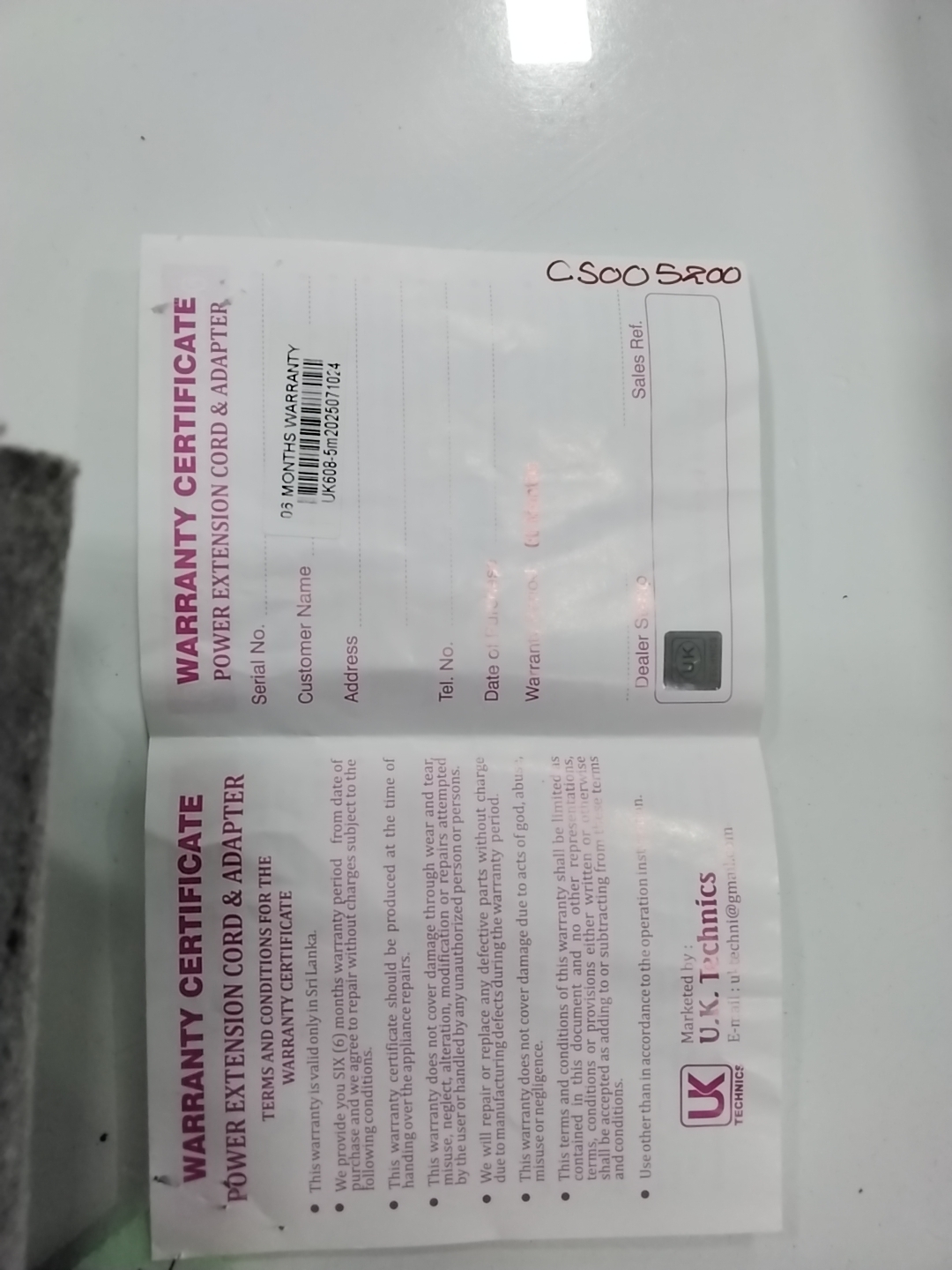 Warranty Front