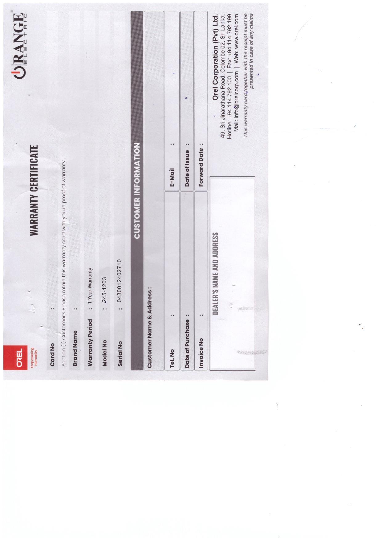 Warranty Front