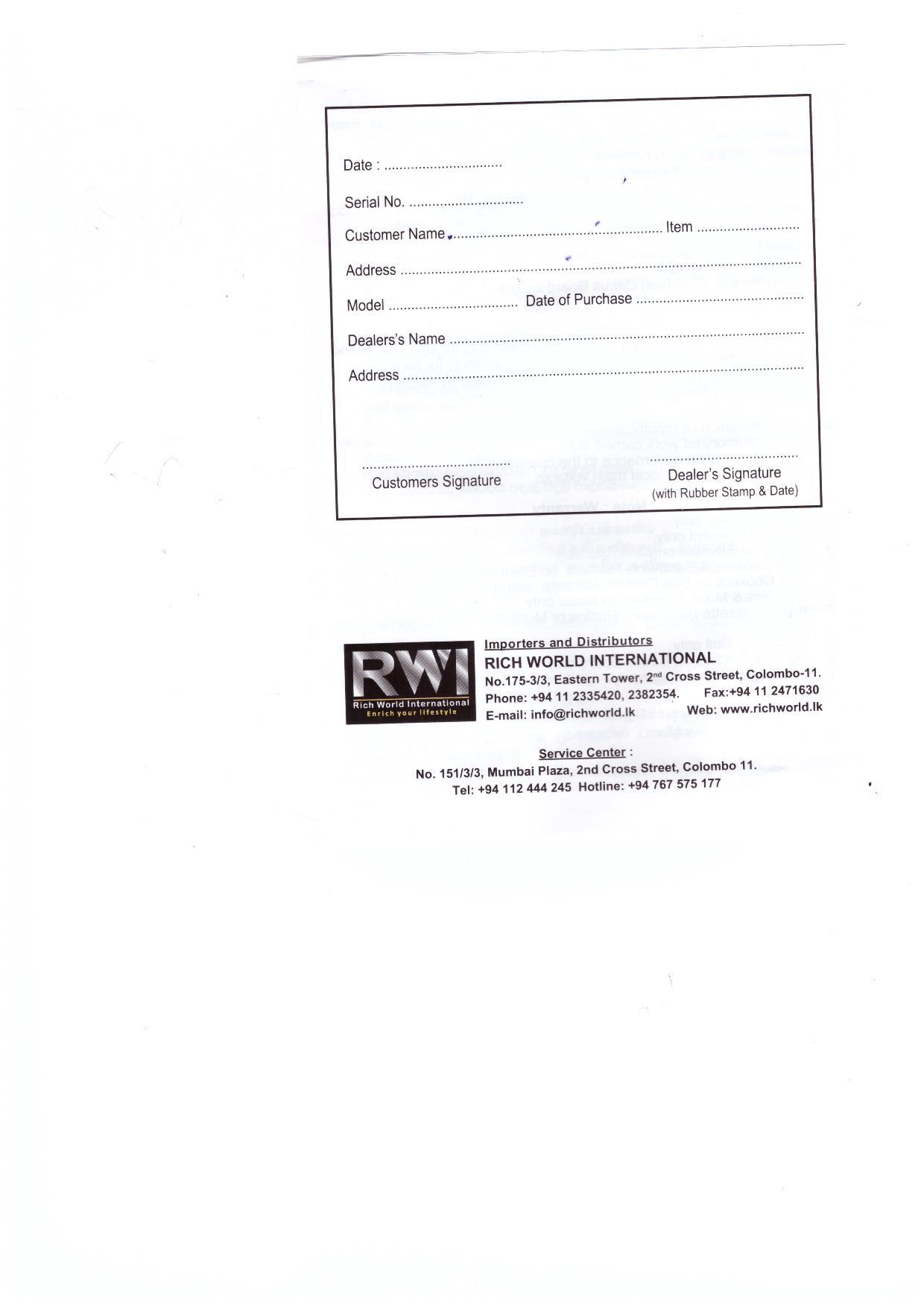 Warranty Front
