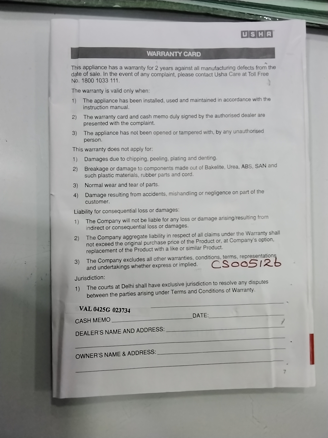 Warranty Front