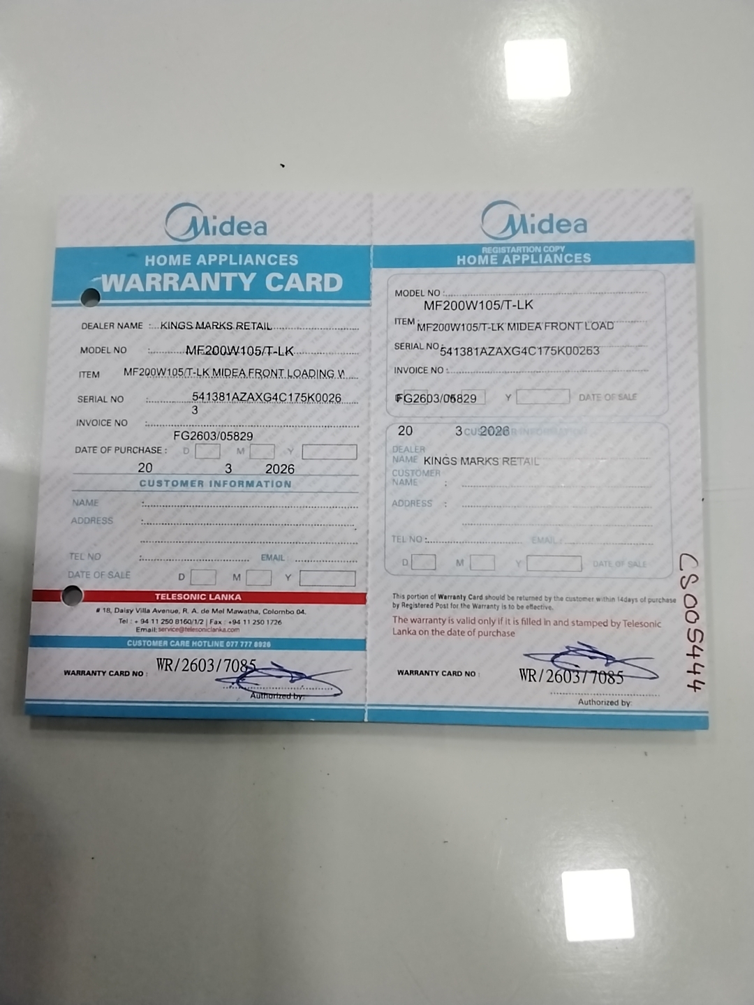 Warranty Front