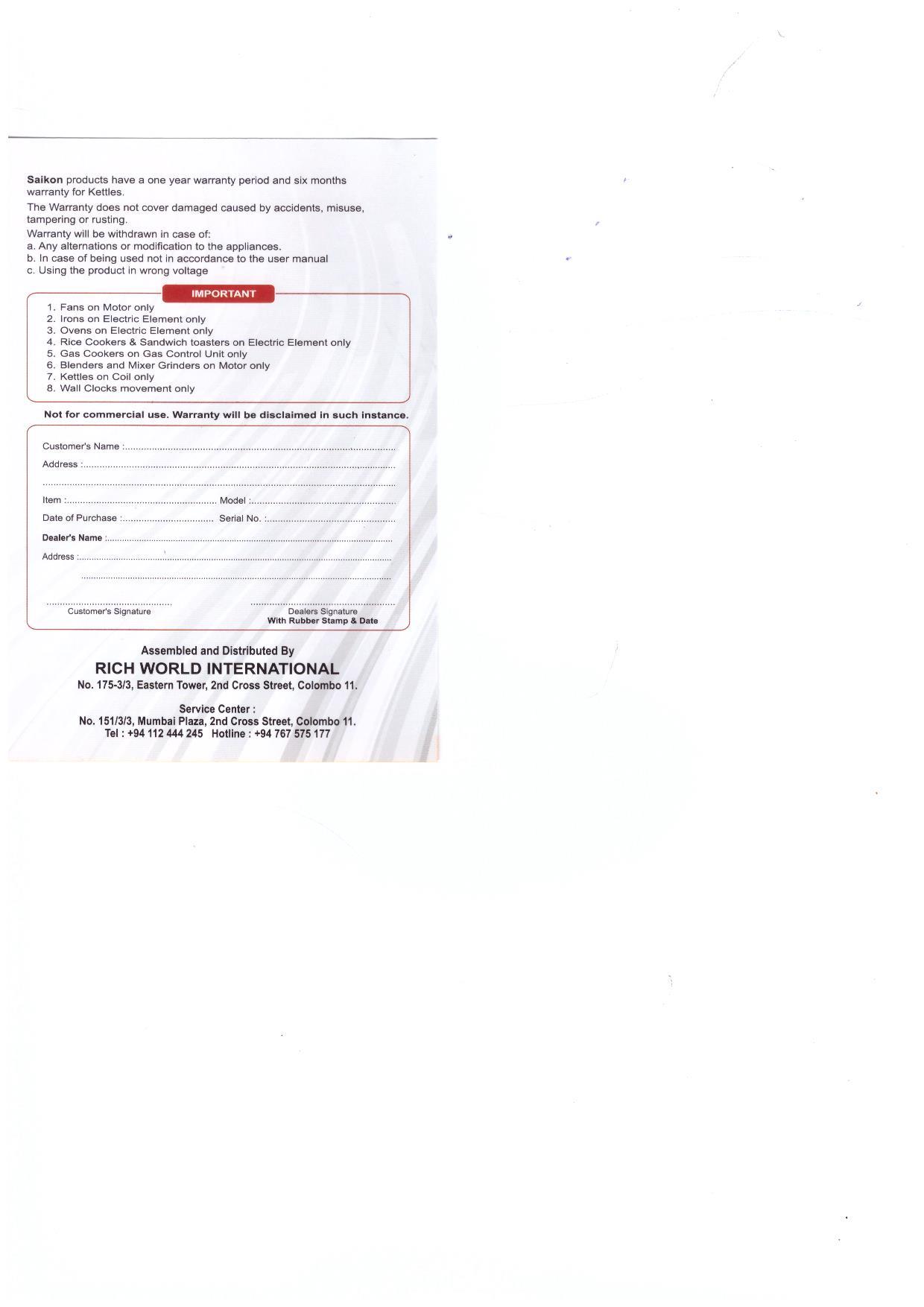 Warranty Front