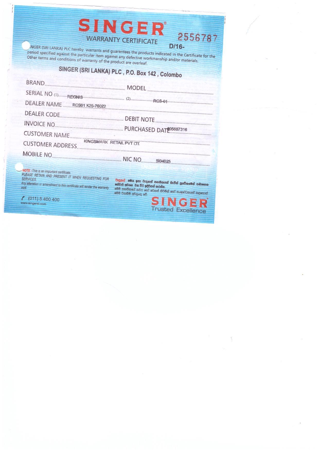 Warranty Front