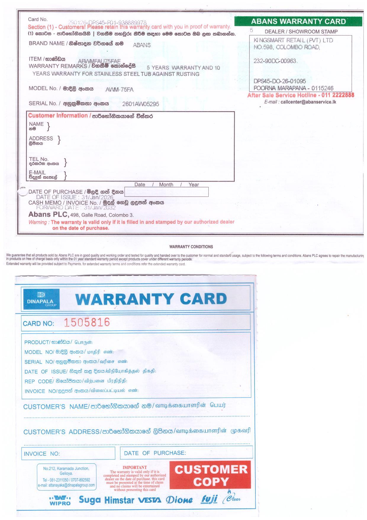 Warranty Front
