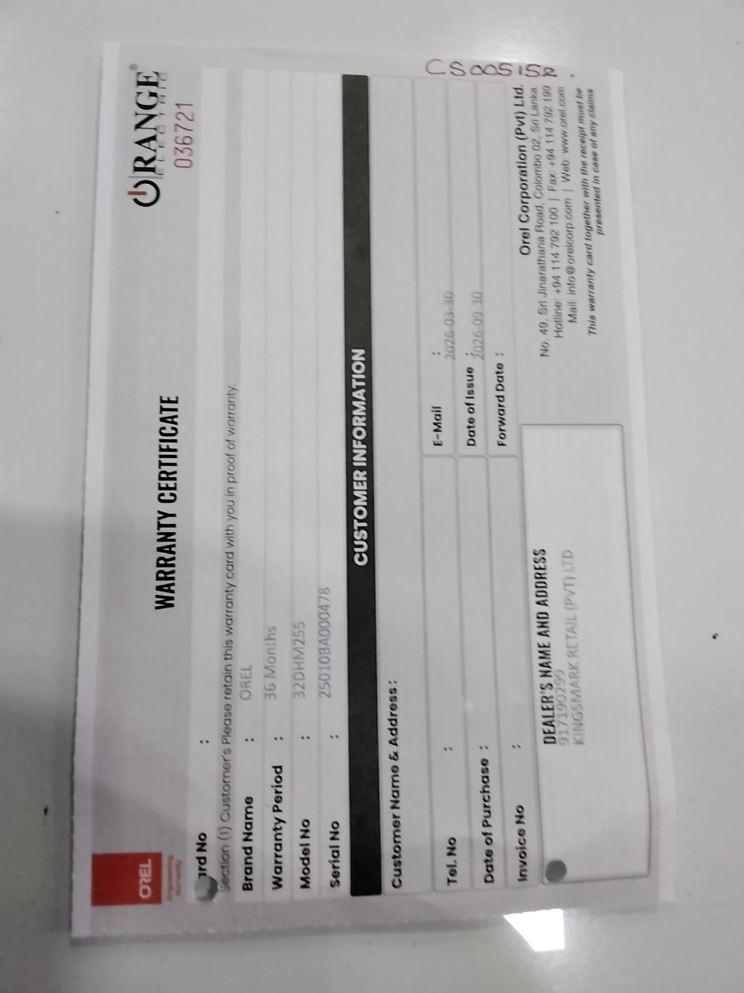Warranty Front