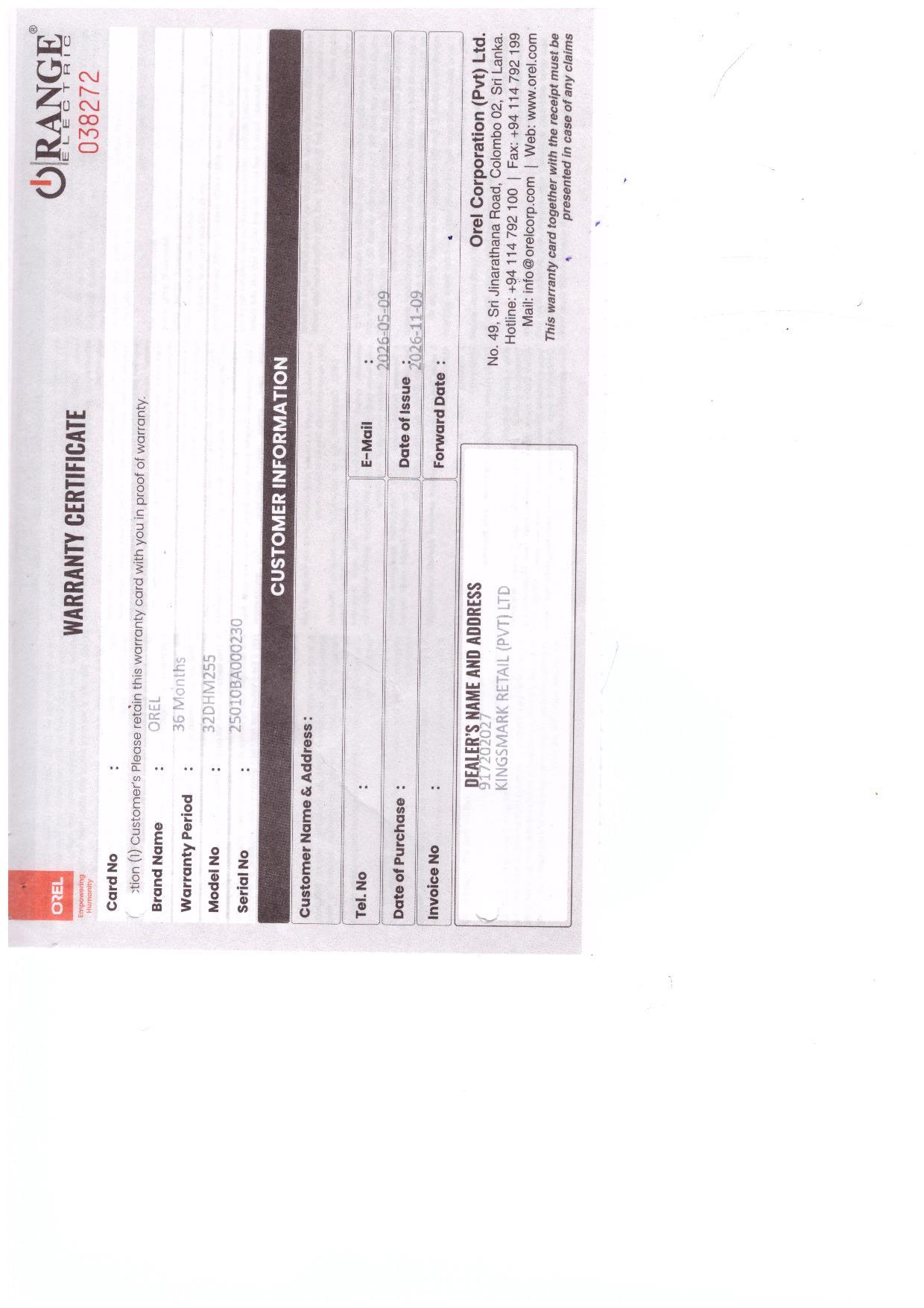 Warranty Front