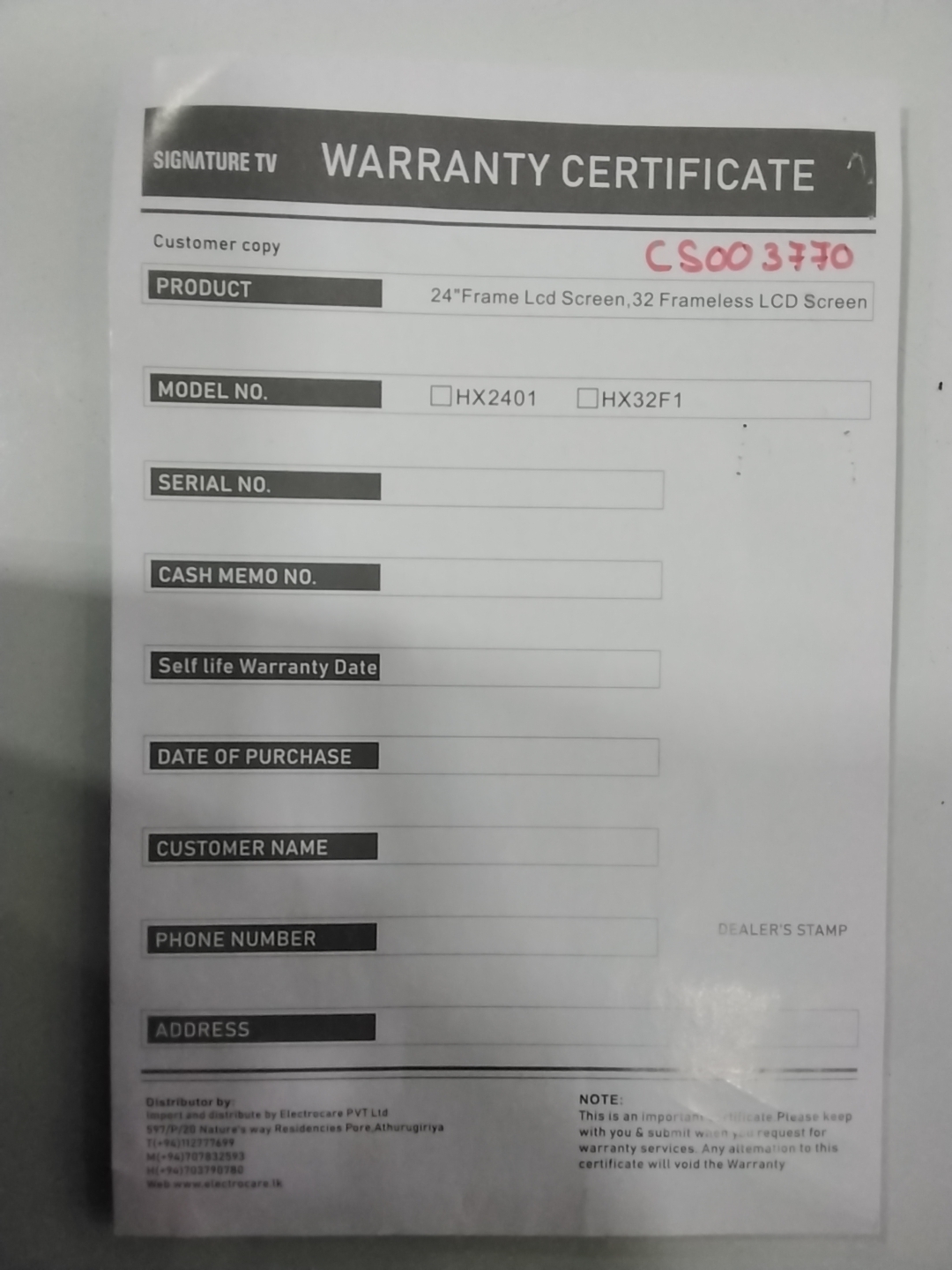 Warranty Front