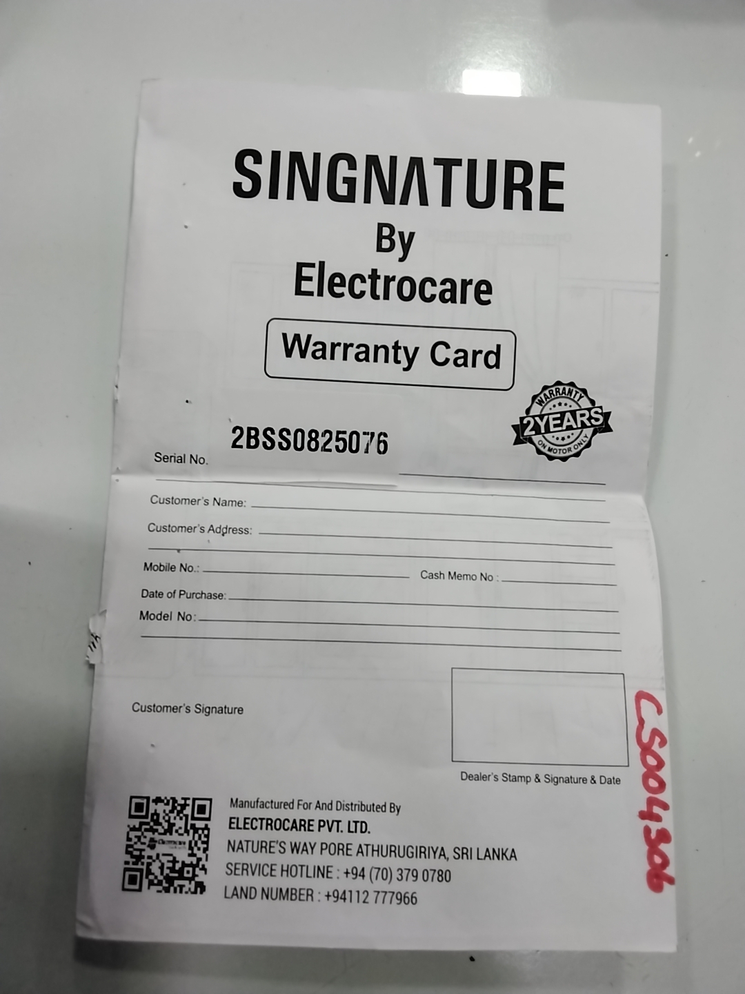 Warranty Front