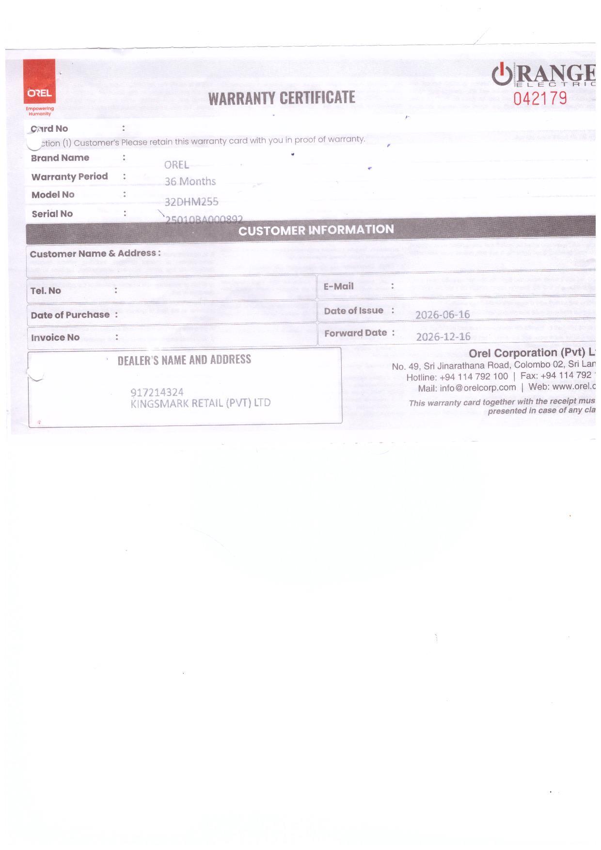 Warranty Front