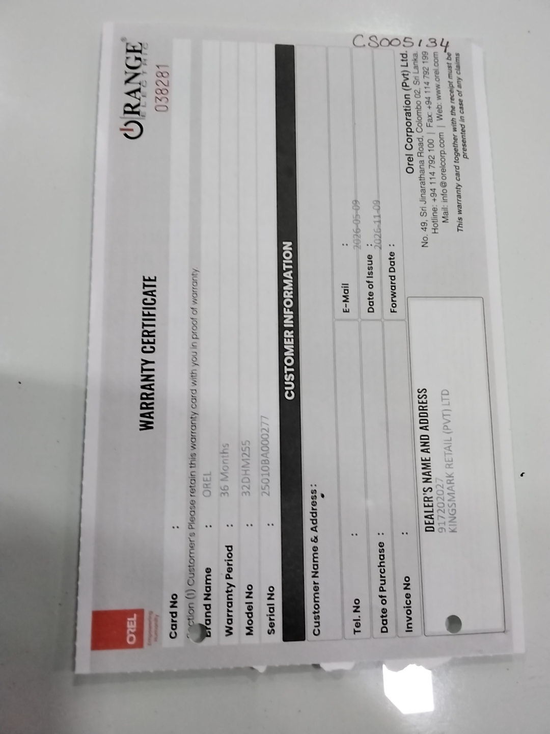 Warranty Front