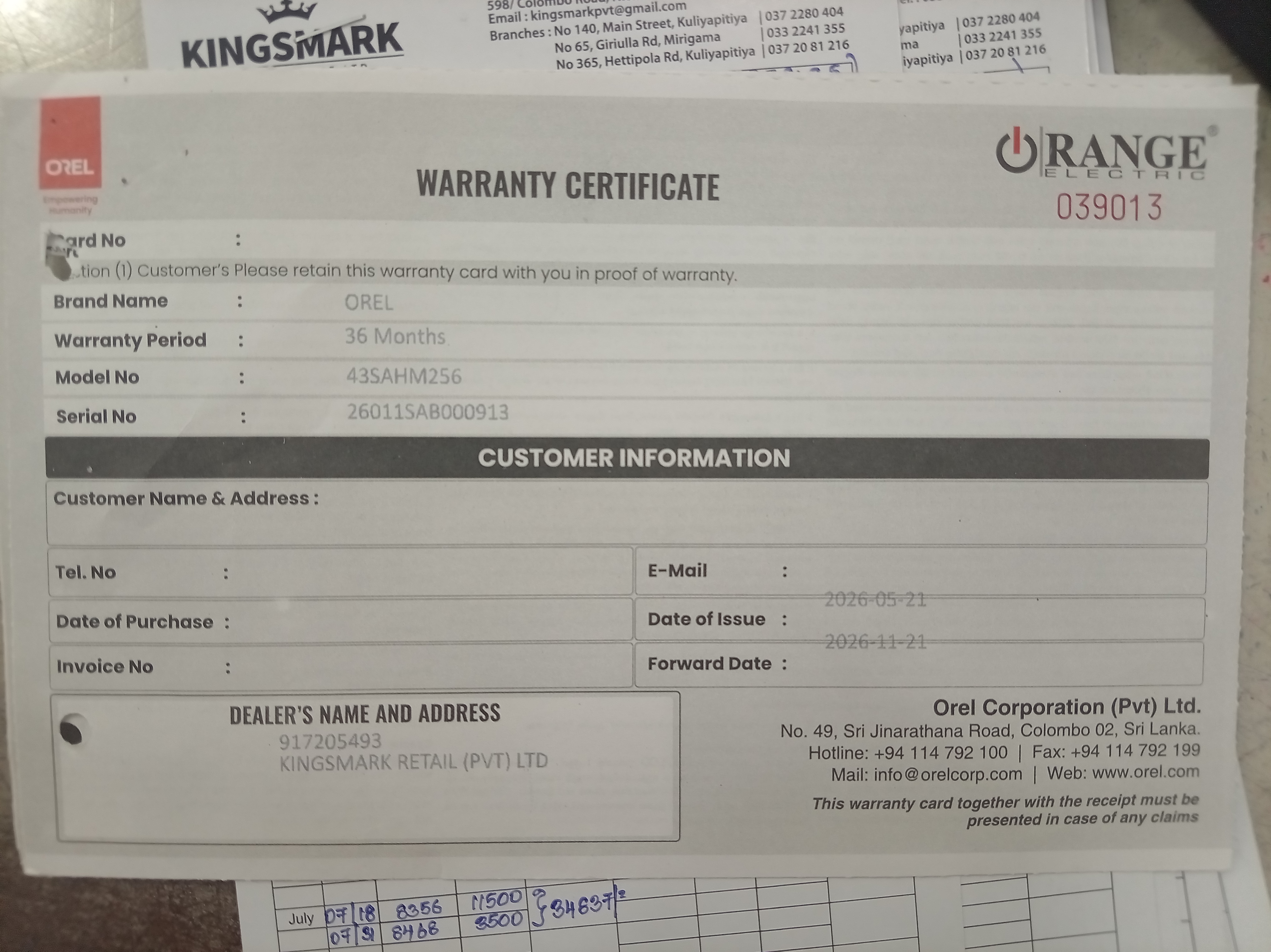 Warranty Front