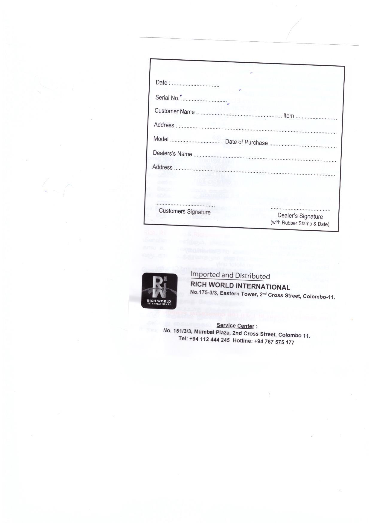 Warranty Front