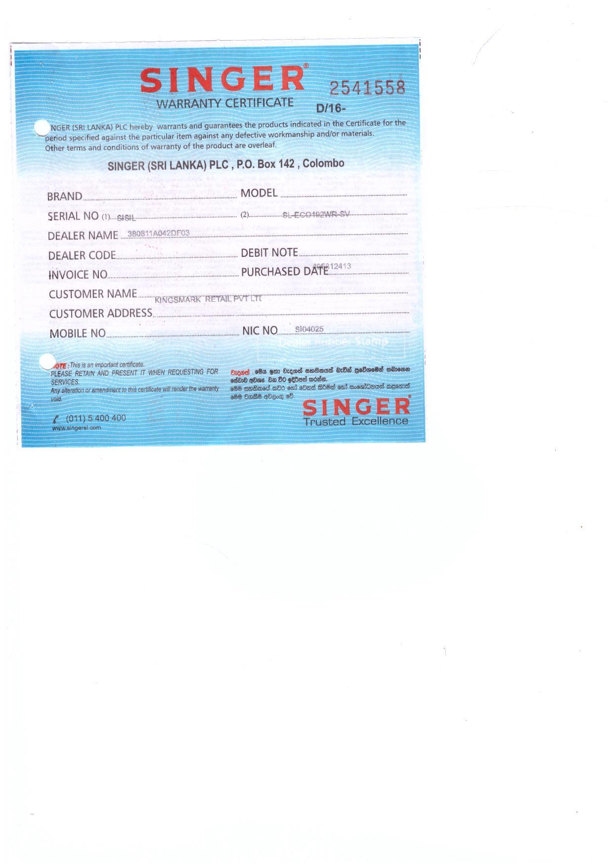 Warranty Front
