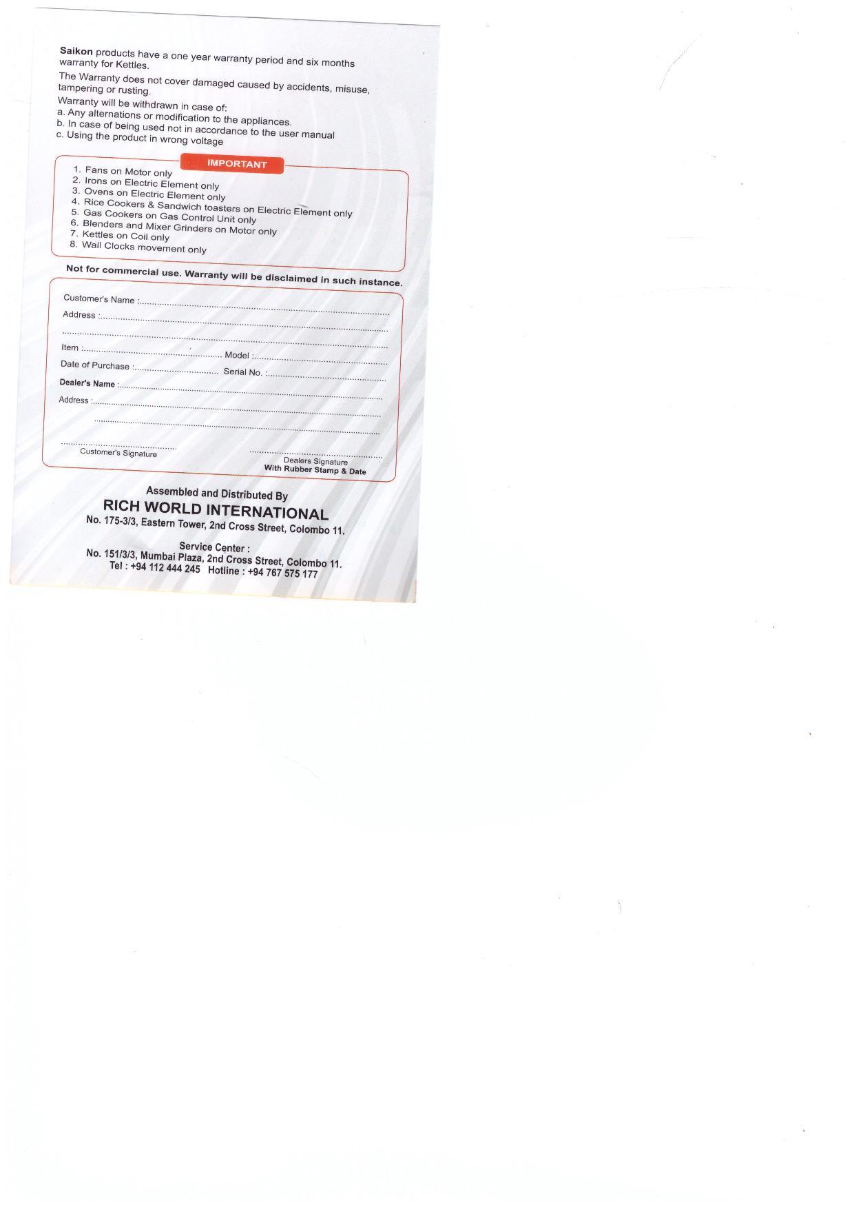 Warranty Front