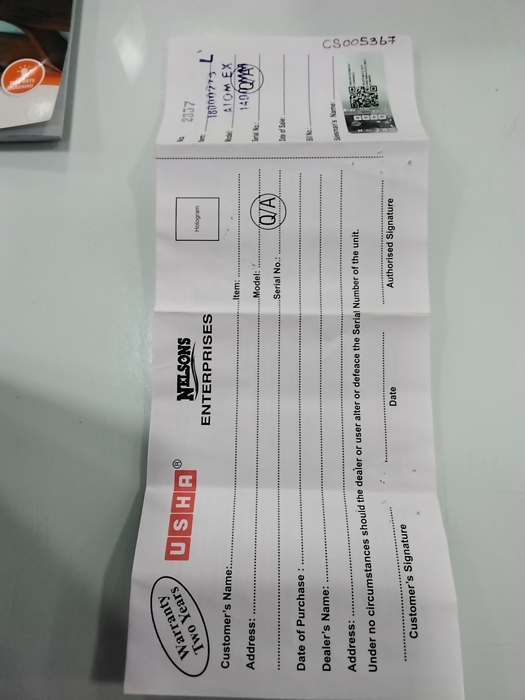 Warranty Front