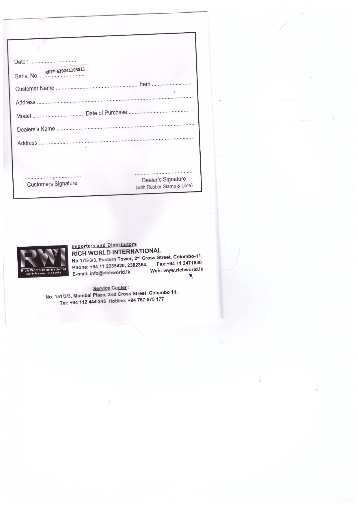 Warranty Front