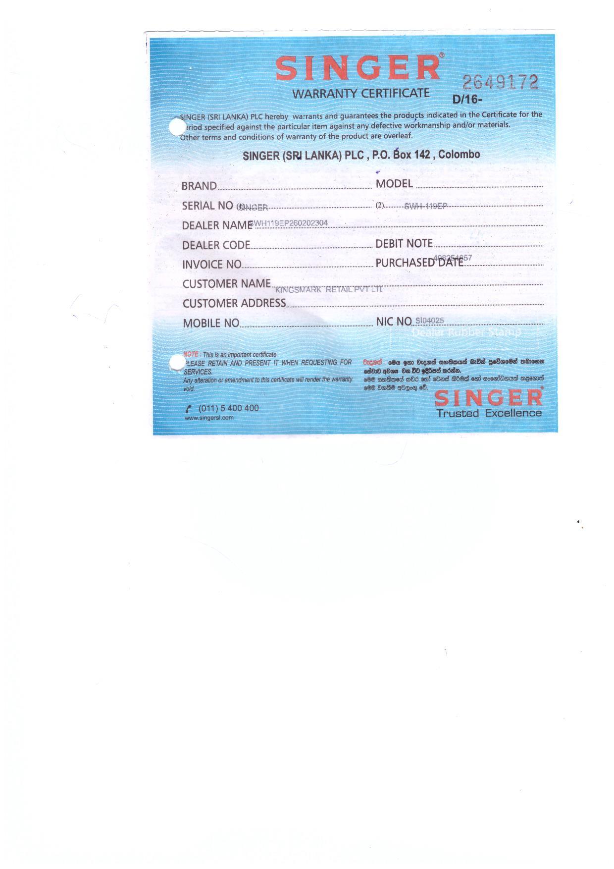 Warranty Front