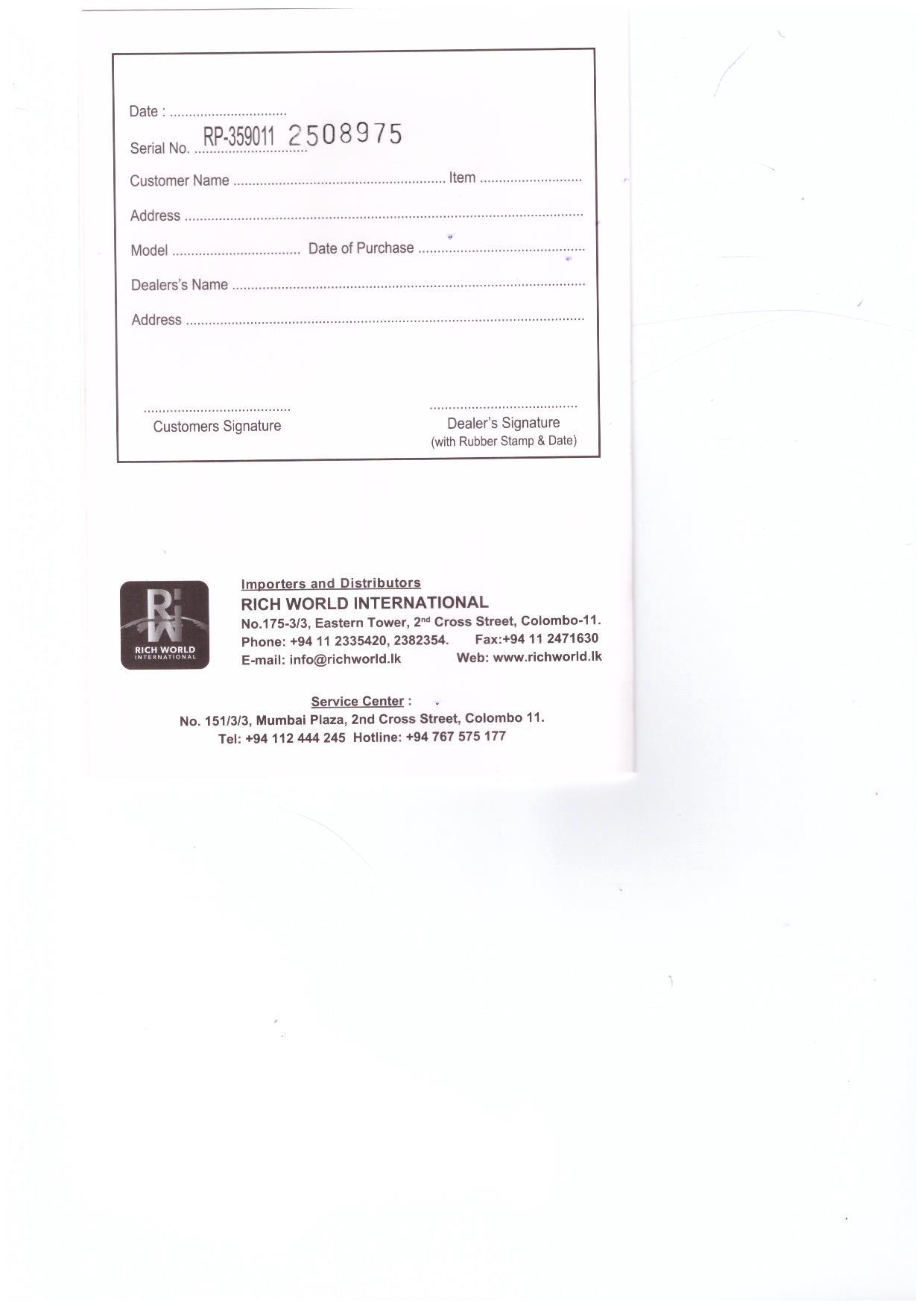 Warranty Front