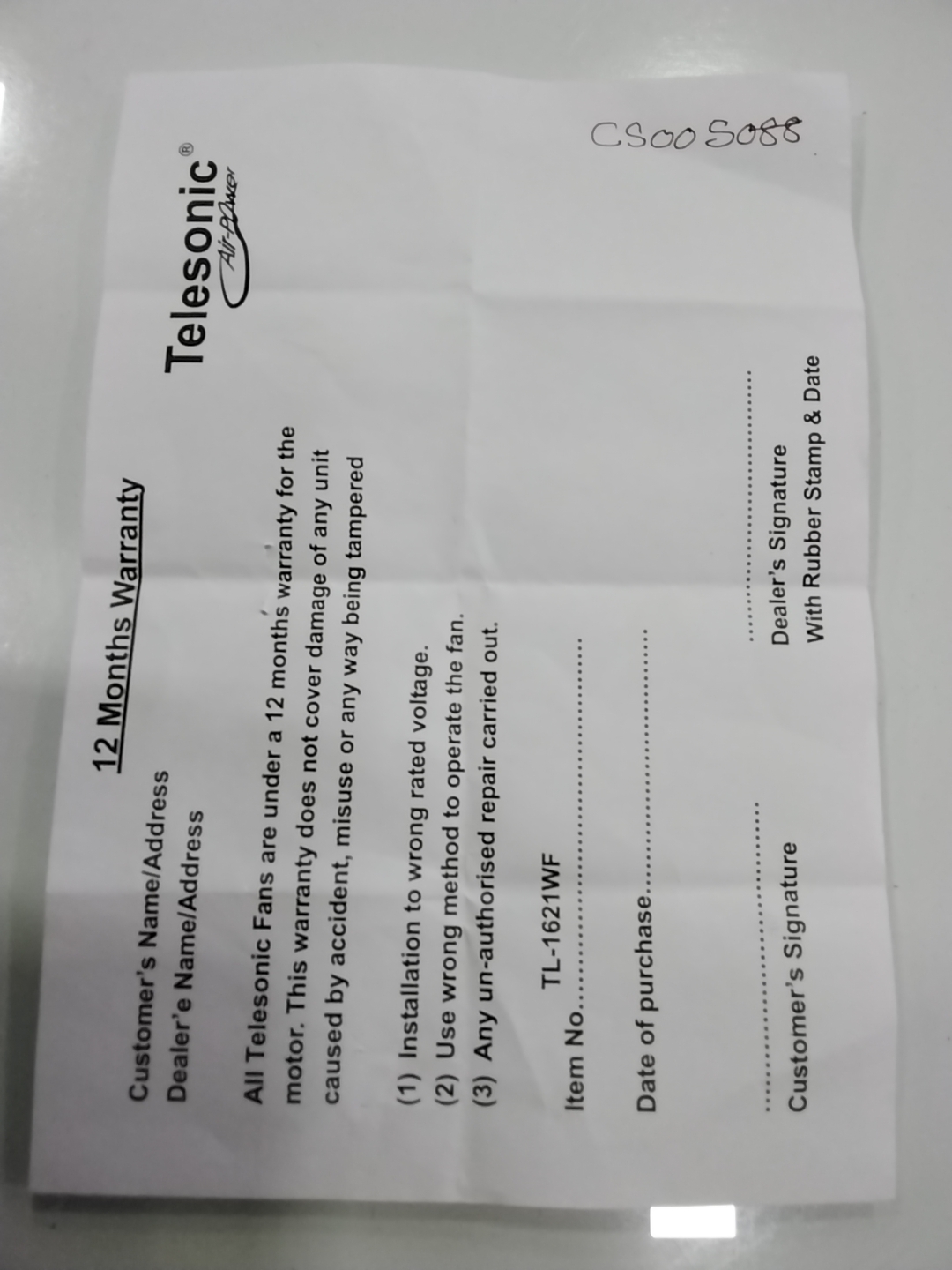Warranty Front