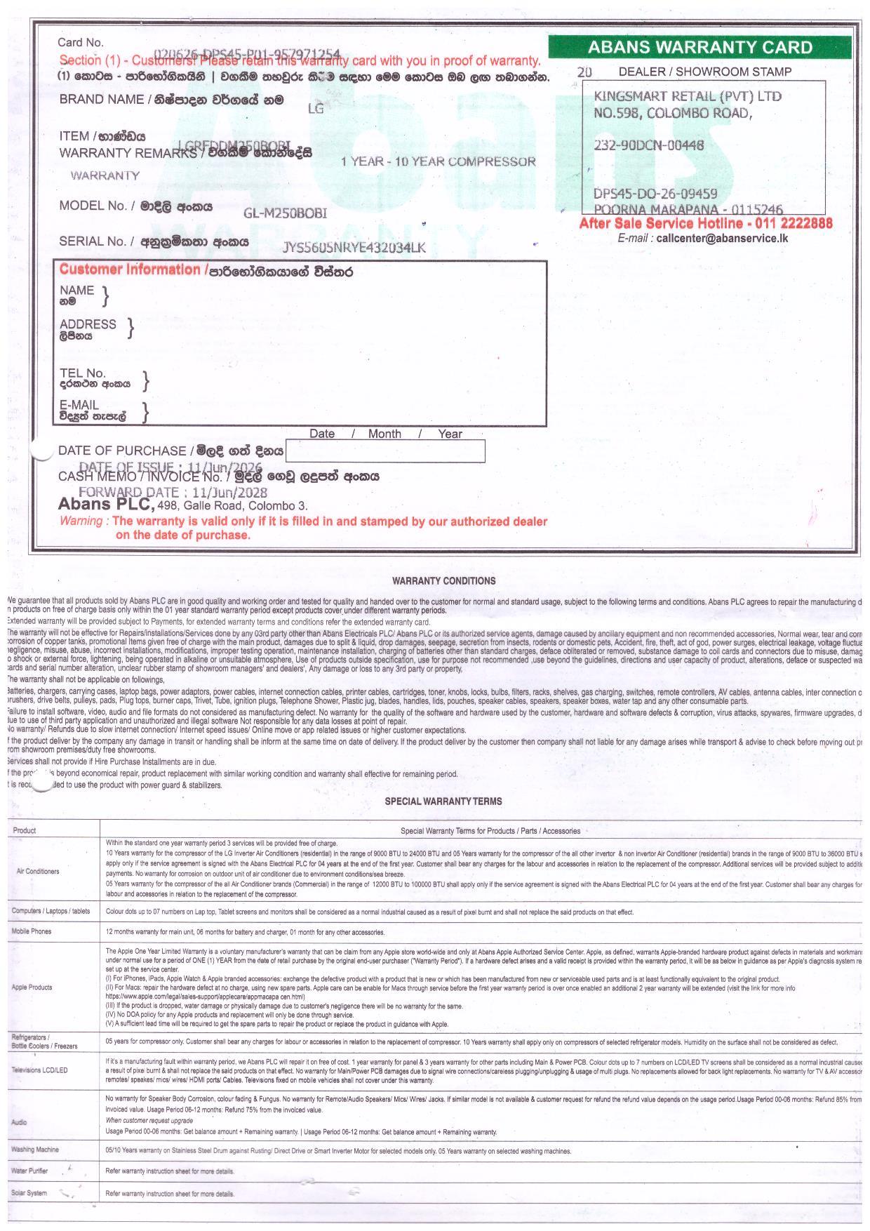Warranty Front