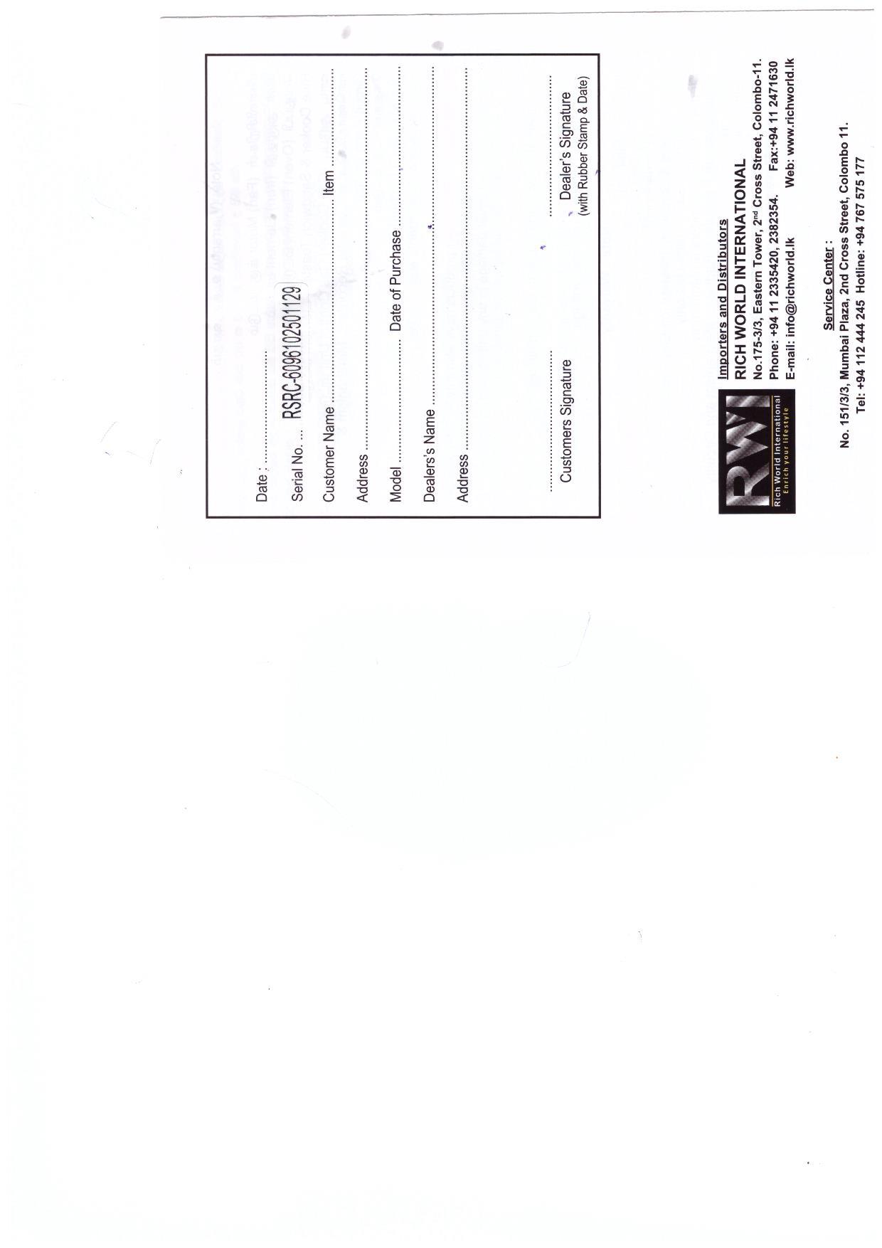 Warranty Front