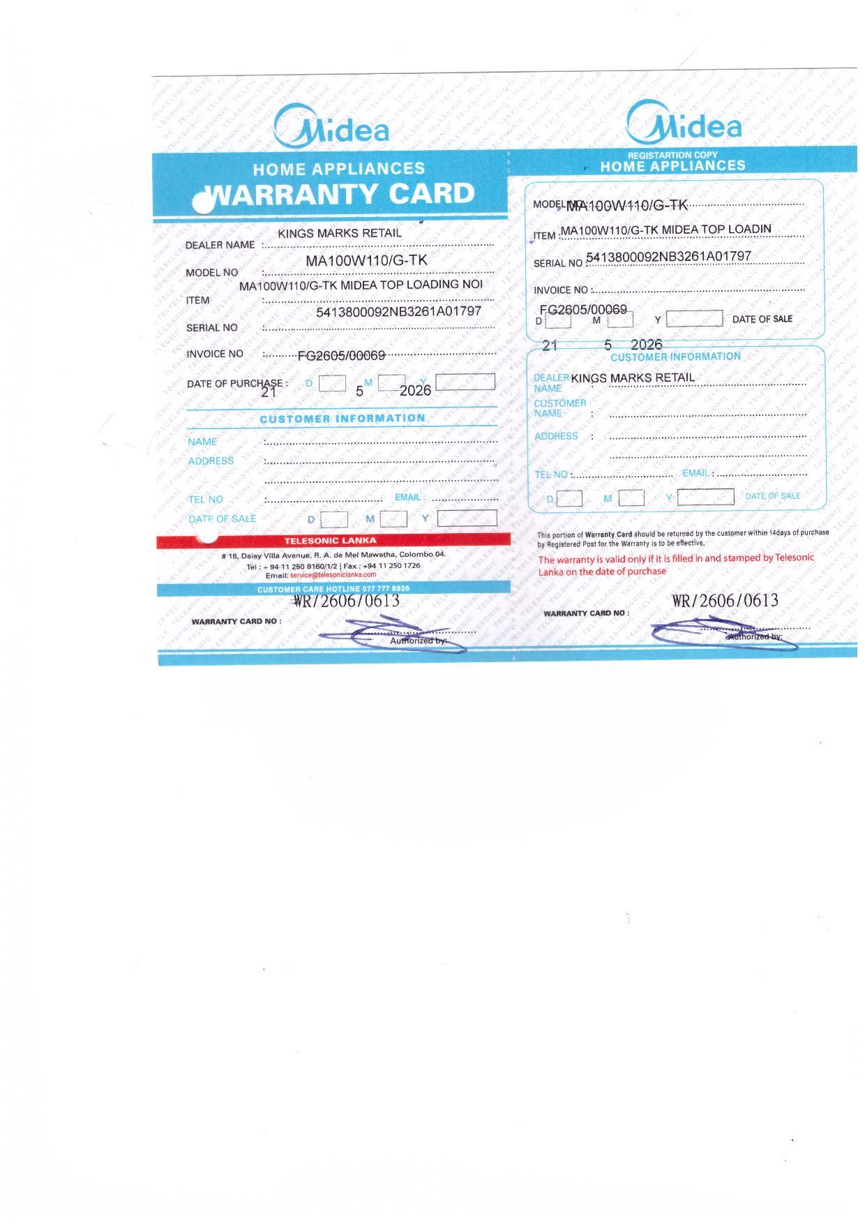Warranty Front