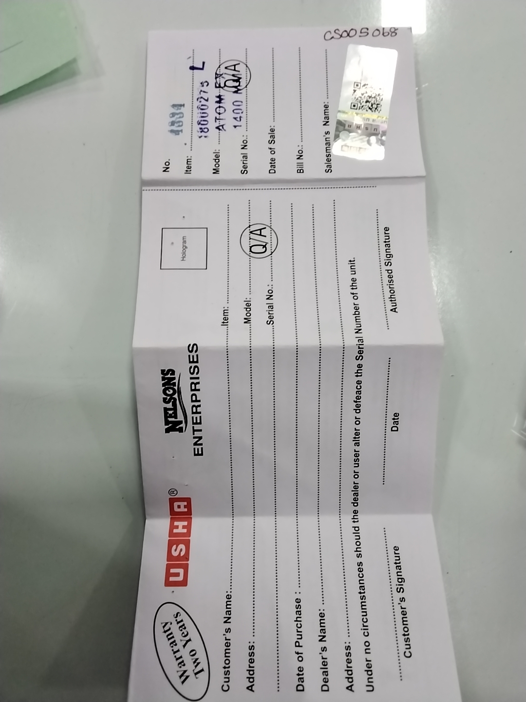 Warranty Front