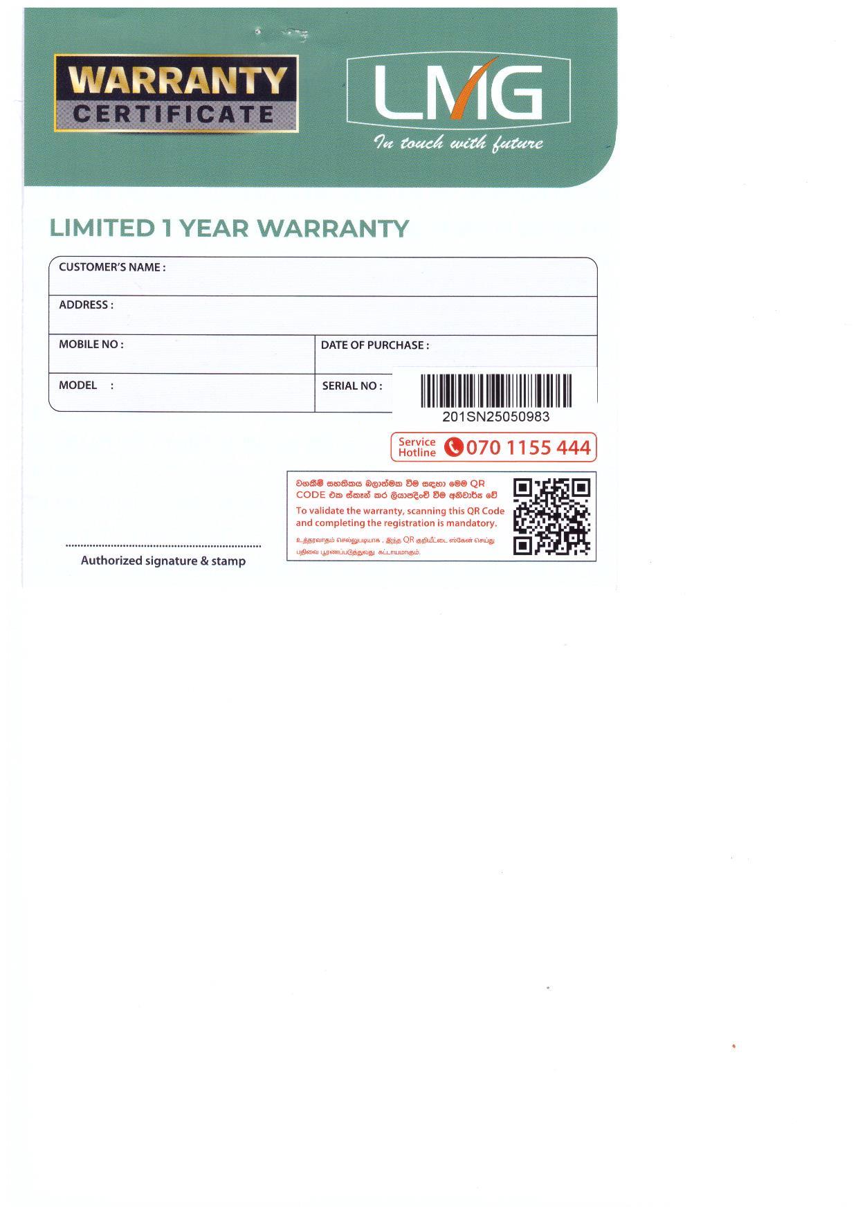 Warranty Front
