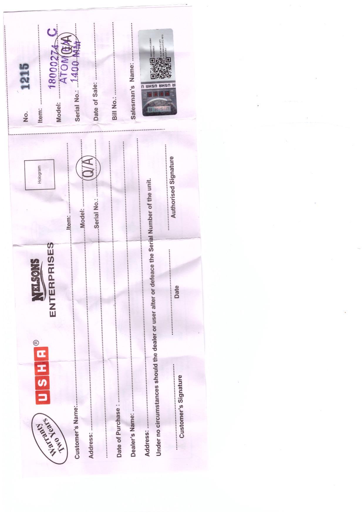 Warranty Front