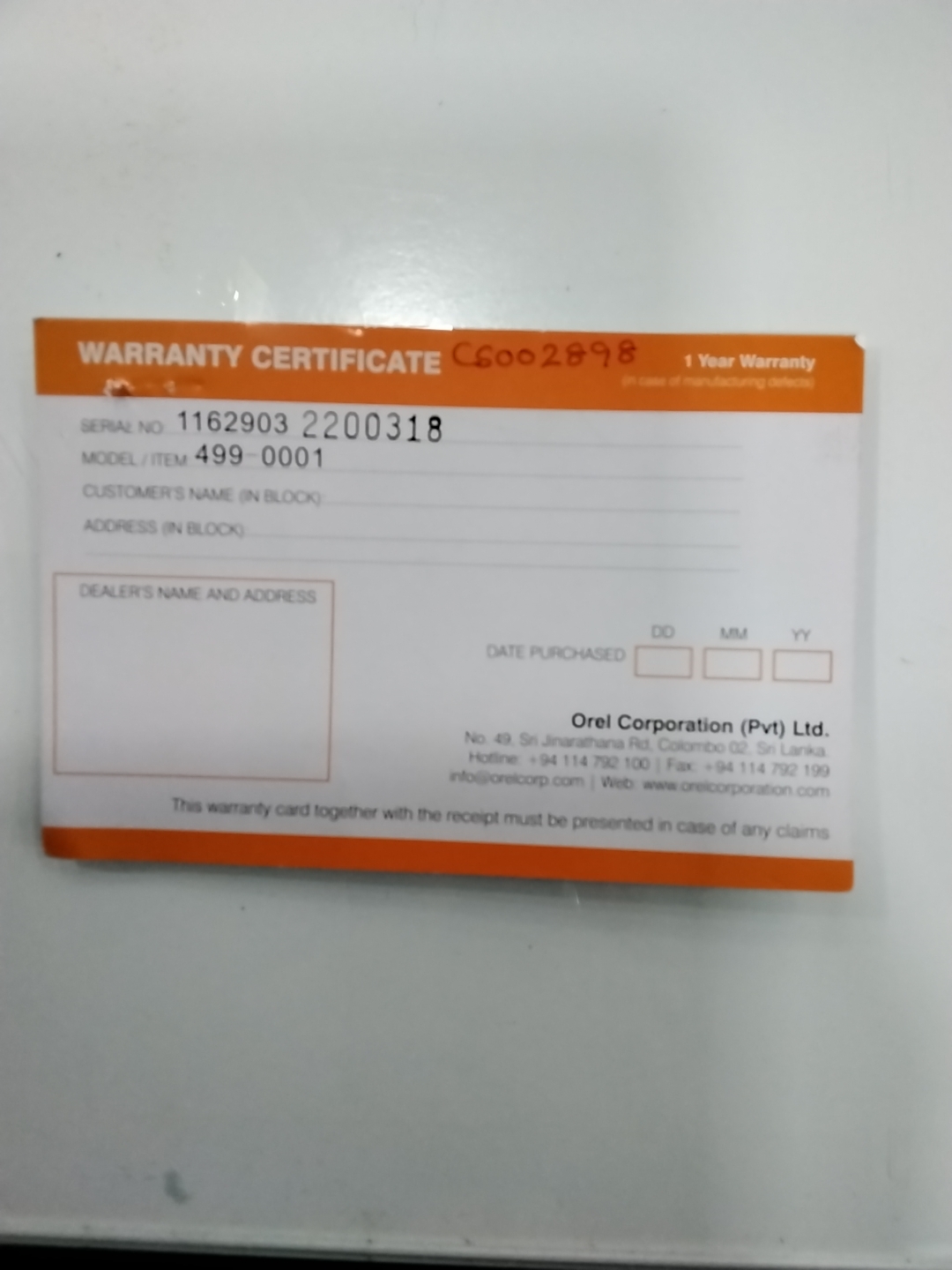 Warranty Front