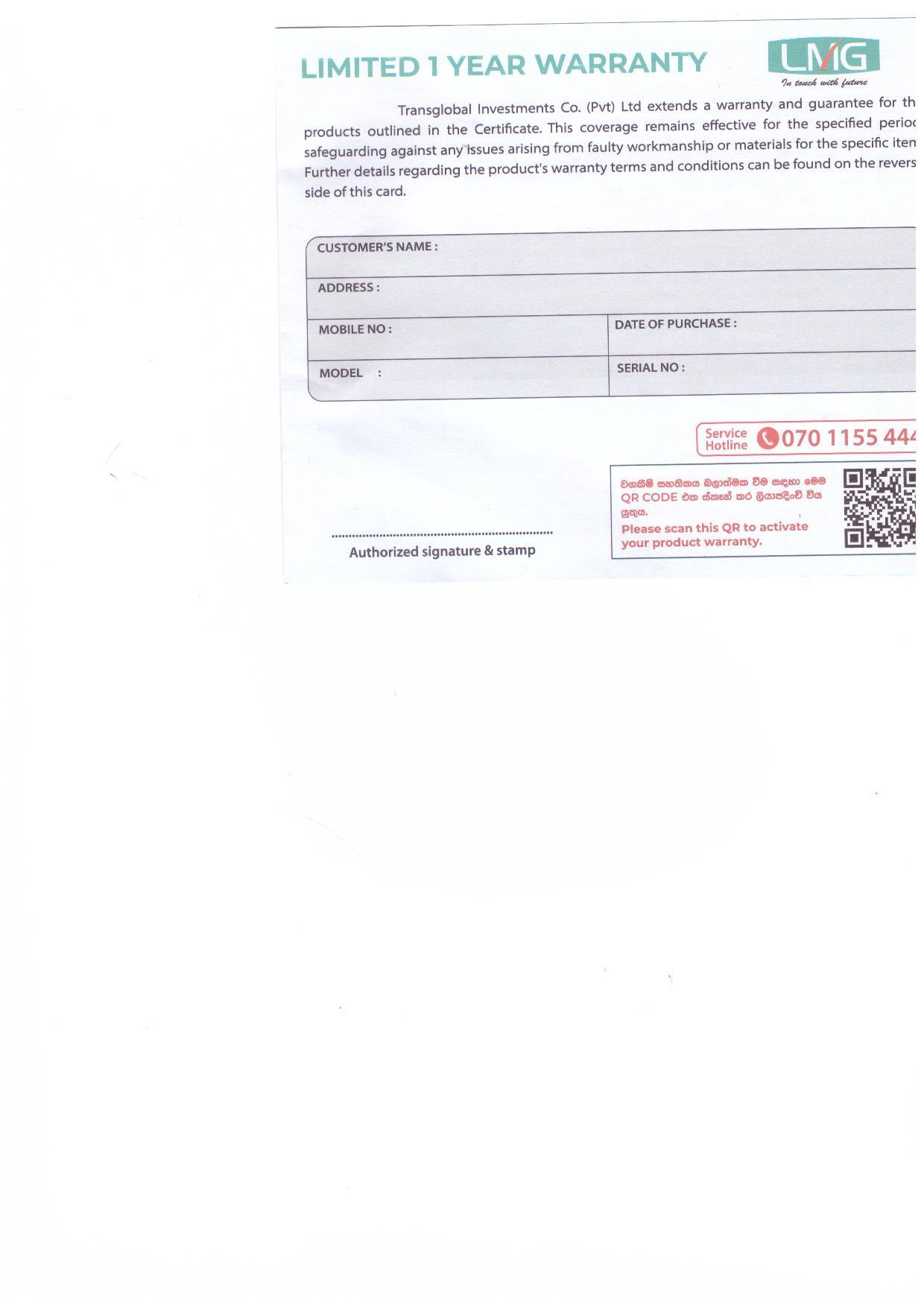 Warranty Front