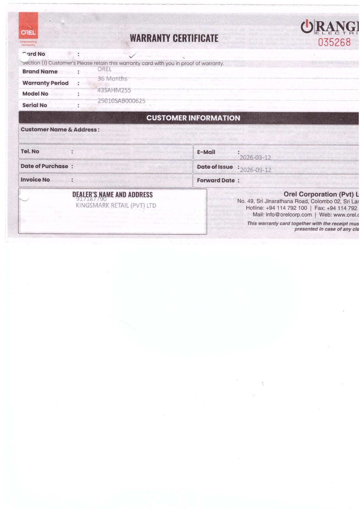 Warranty Front