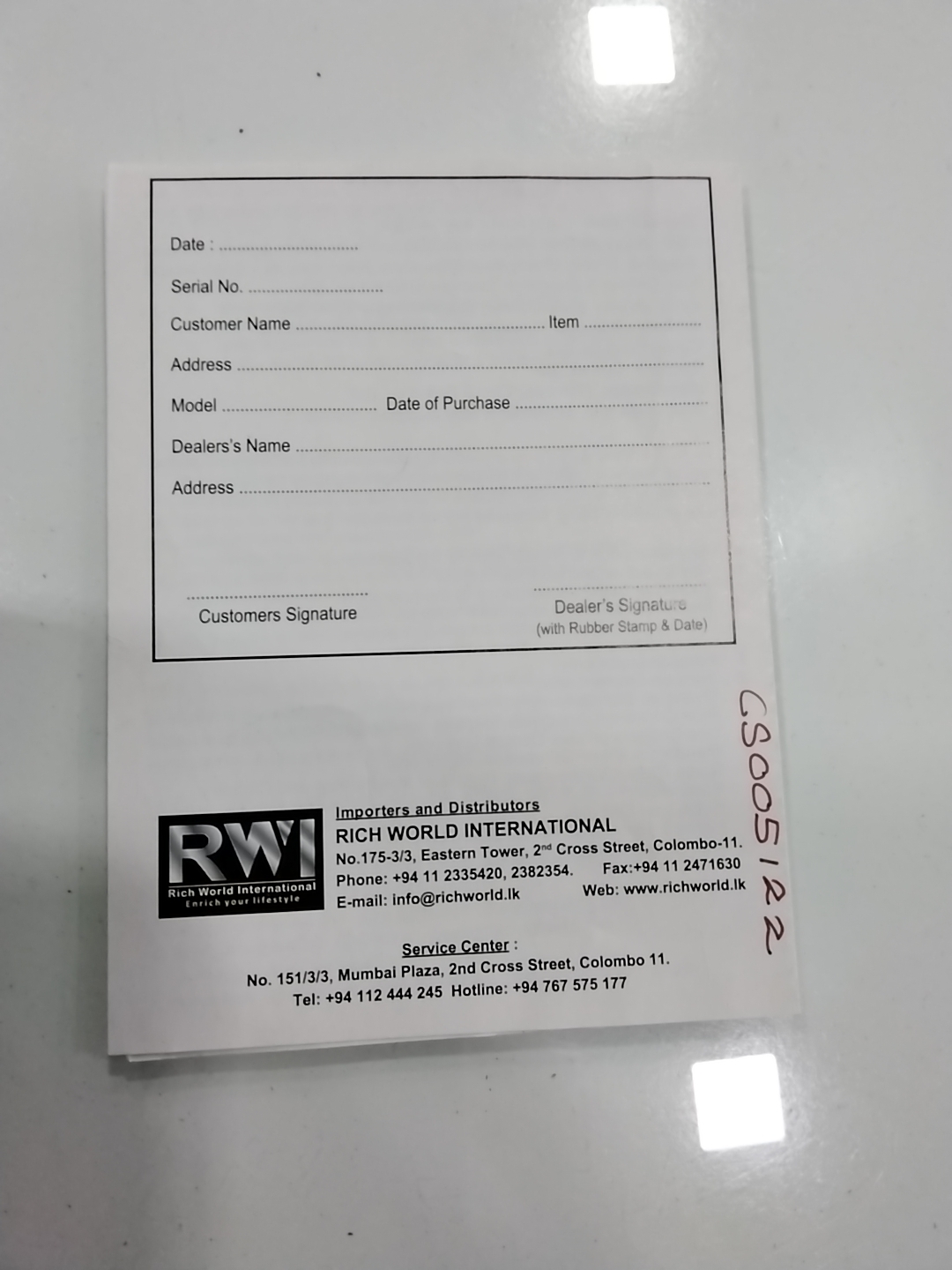 Warranty Front