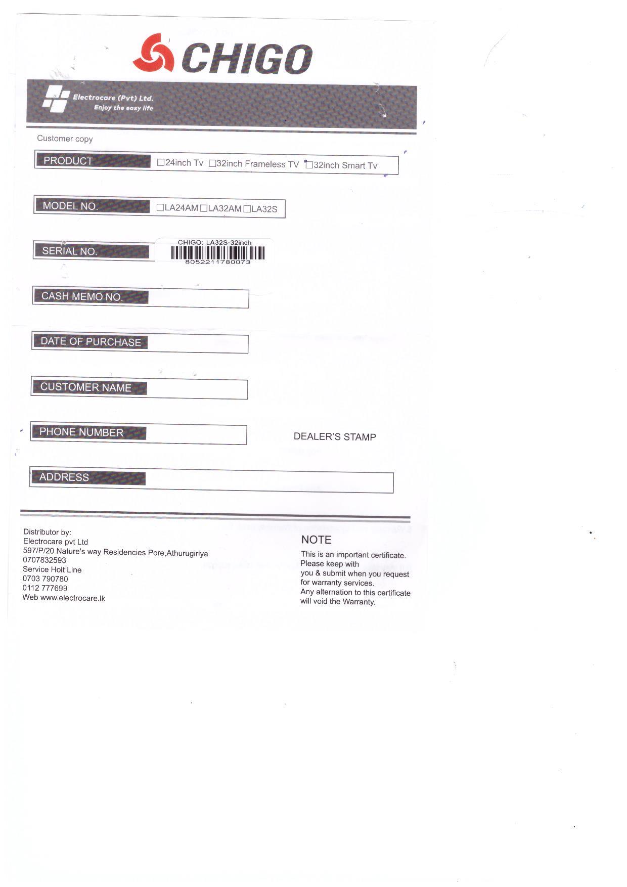 Warranty Front